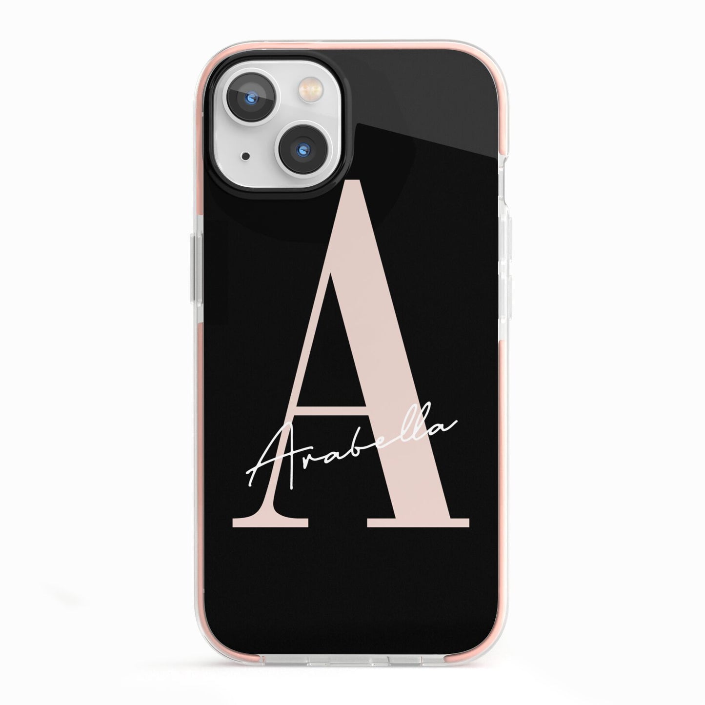 Personalised Black Pink Initial iPhone 13 TPU Impact Case with Pink Edges