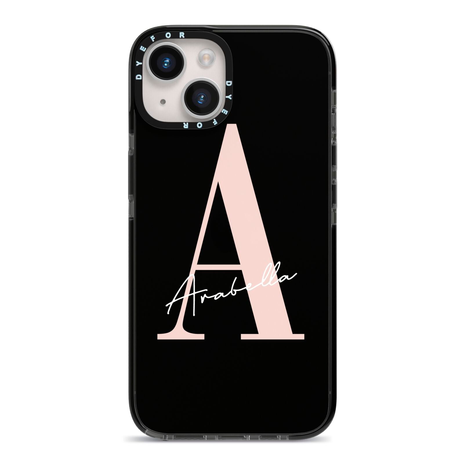 Personalised Black Pink Initial iPhone 14 Black Impact Case on Silver phone