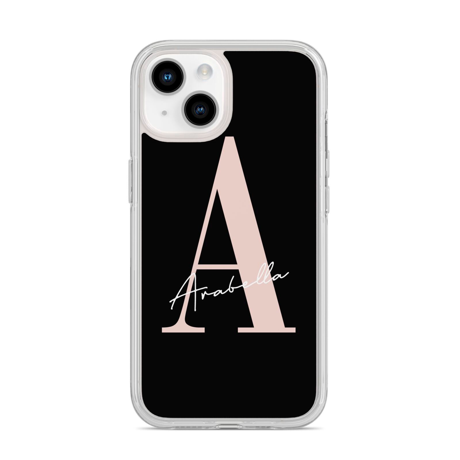Personalised Black Pink Initial iPhone 14 Clear Tough Case Starlight