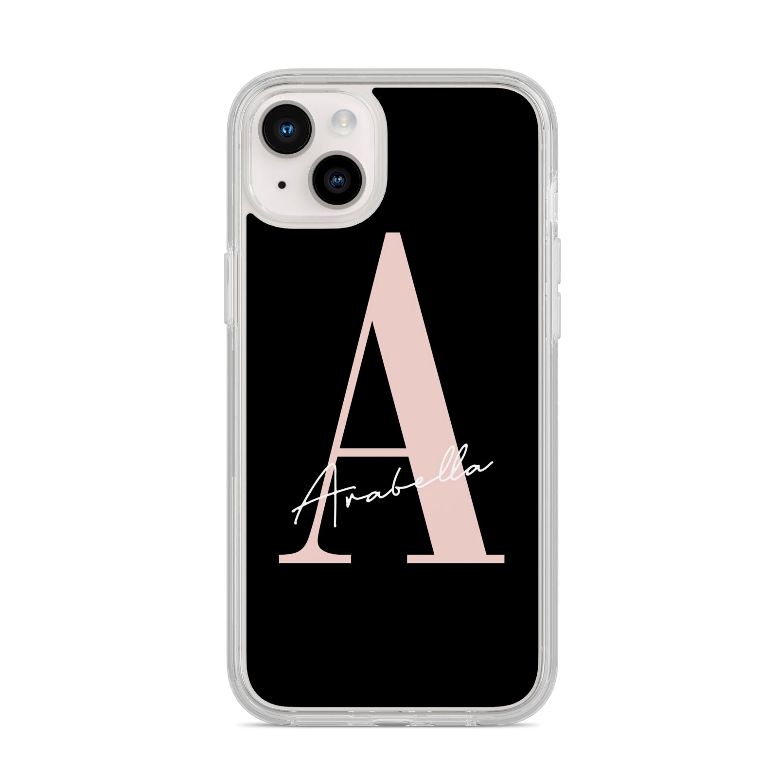 Personalised Black Pink Initial iPhone 14 Plus Clear Tough Case Starlight