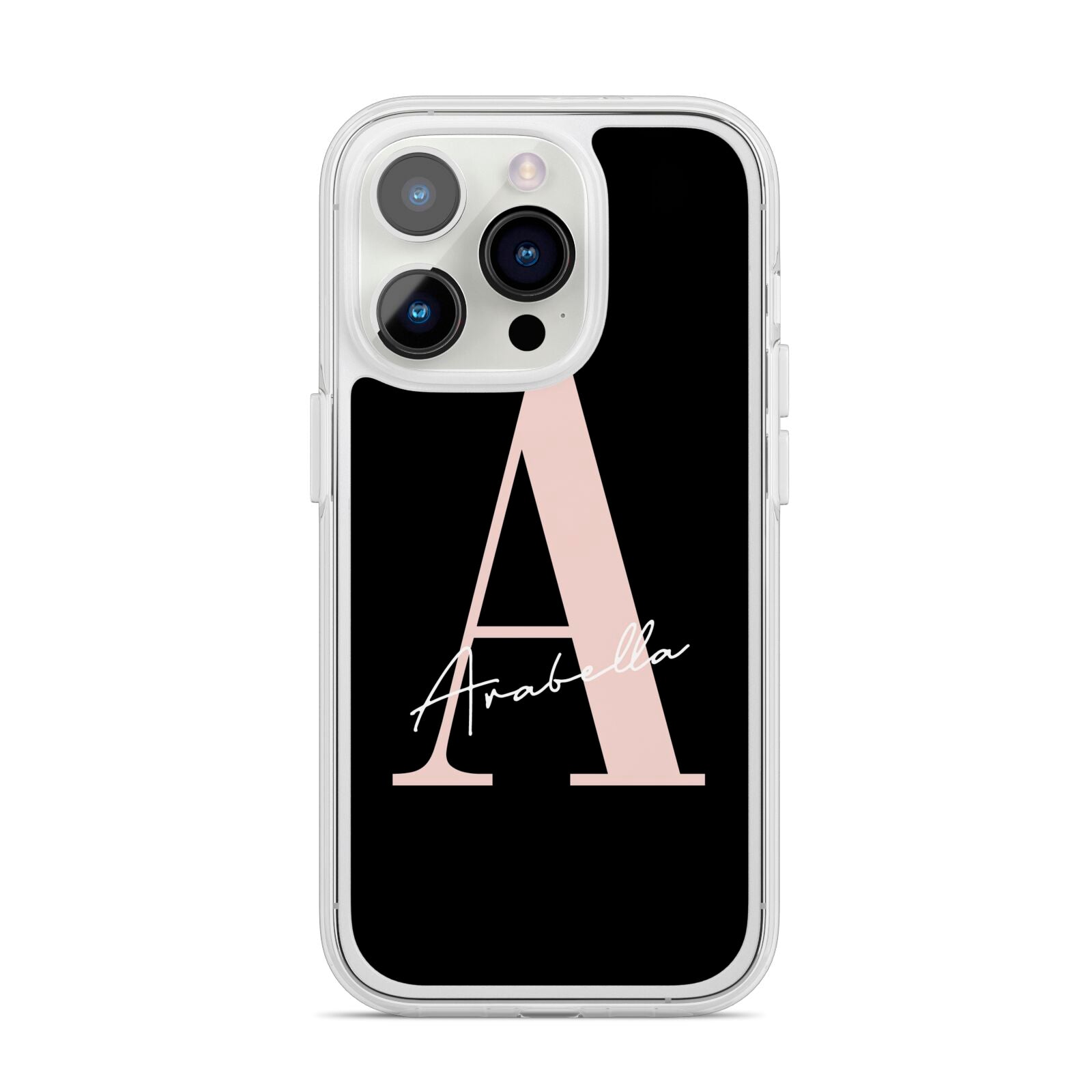 Personalised Black Pink Initial iPhone 14 Pro Clear Tough Case Silver