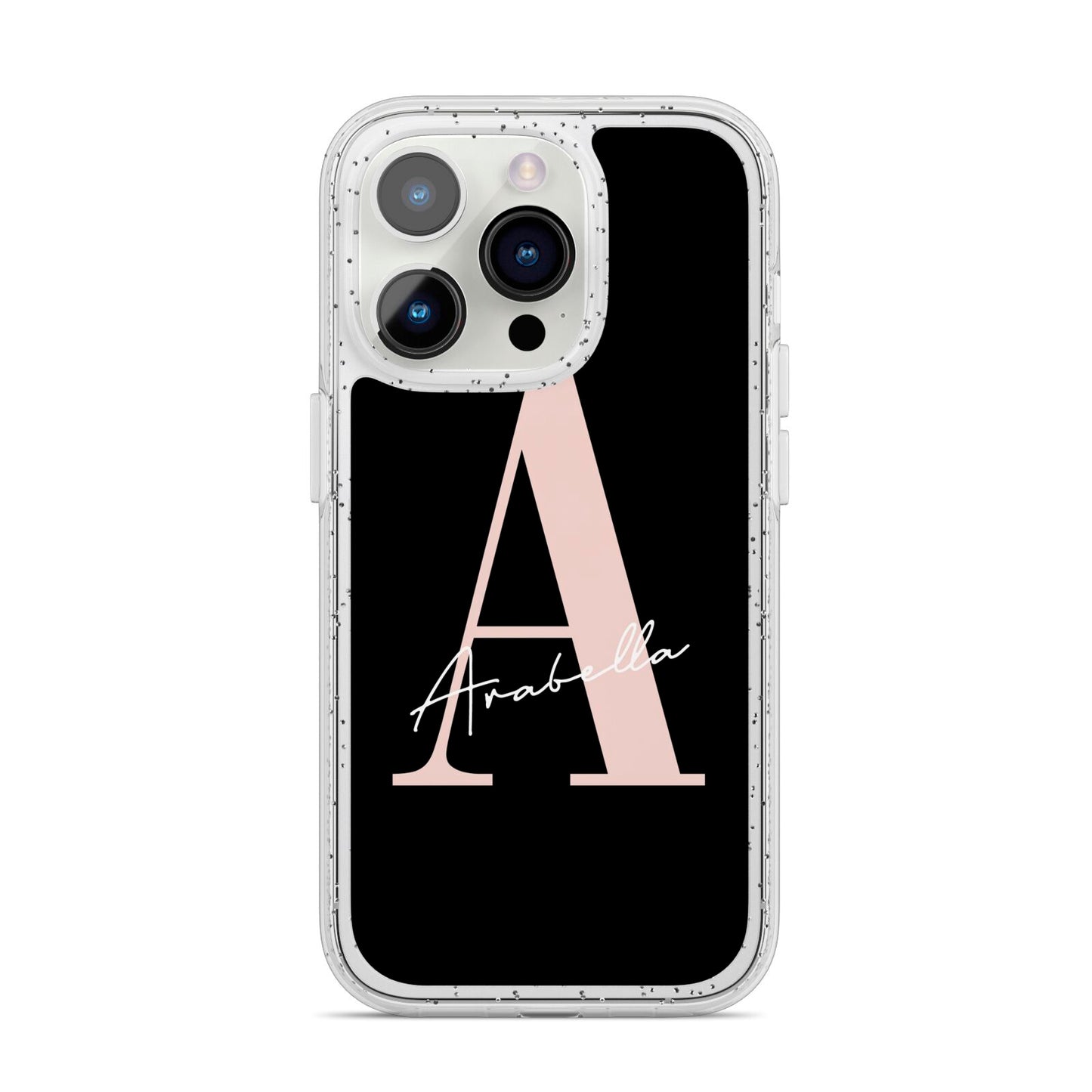 Personalised Black Pink Initial iPhone 14 Pro Glitter Tough Case Silver