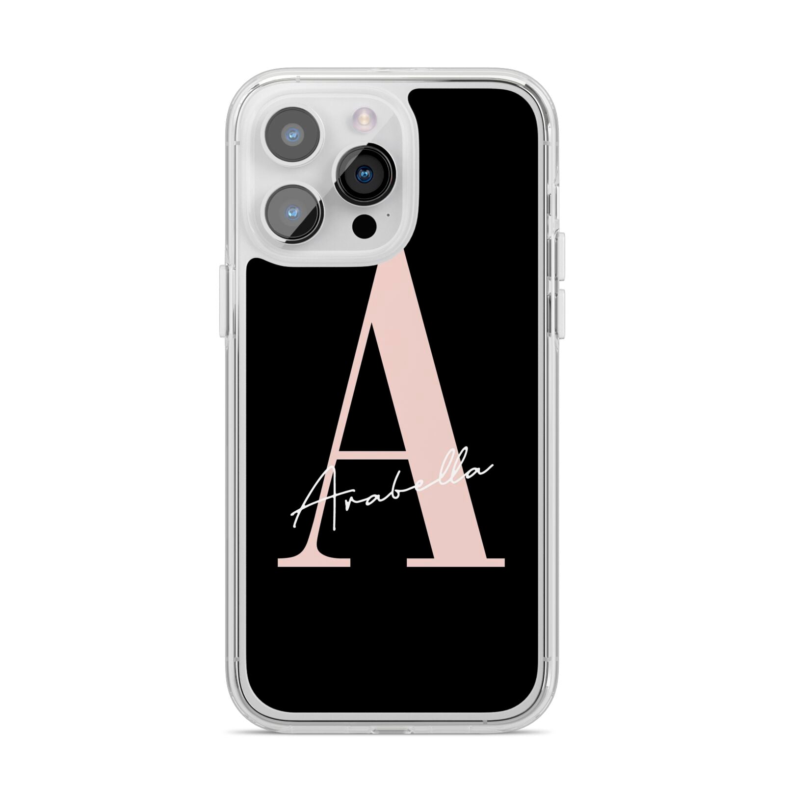 Personalised Black Pink Initial iPhone 14 Pro Max Clear Tough Case Silver