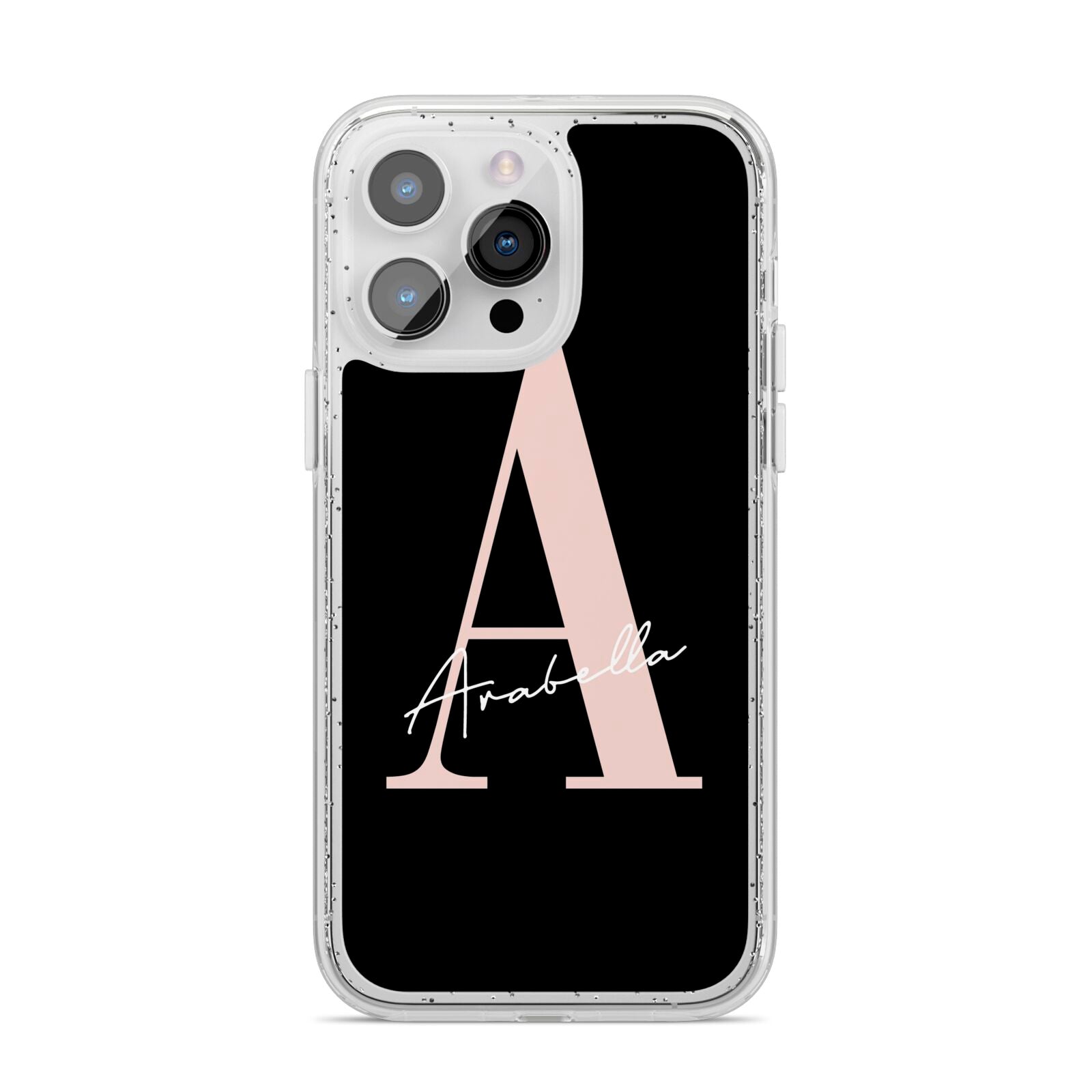 Personalised Black Pink Initial iPhone 14 Pro Max Glitter Tough Case Silver