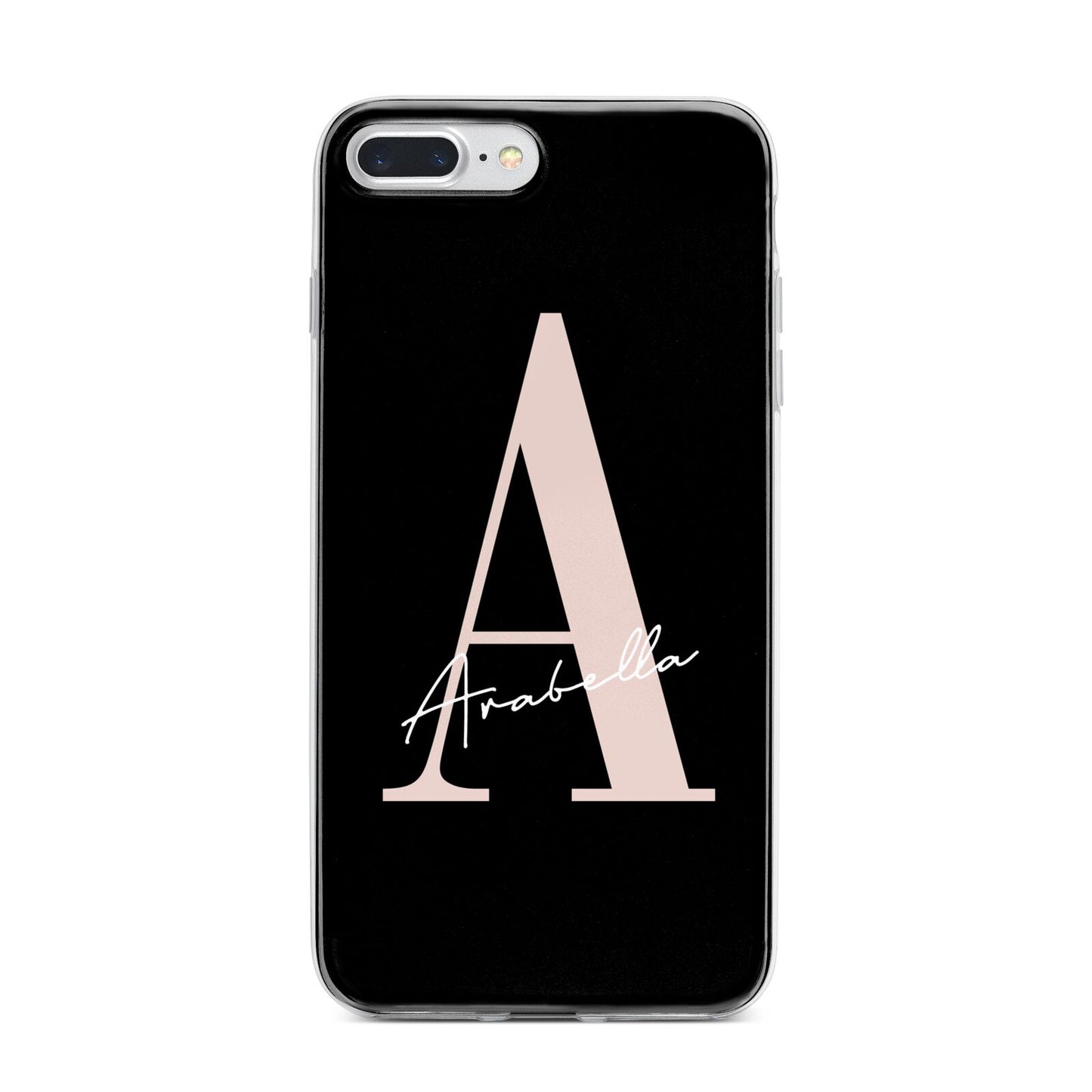 Personalised Black Pink Initial iPhone 7 Plus Bumper Case on Silver iPhone