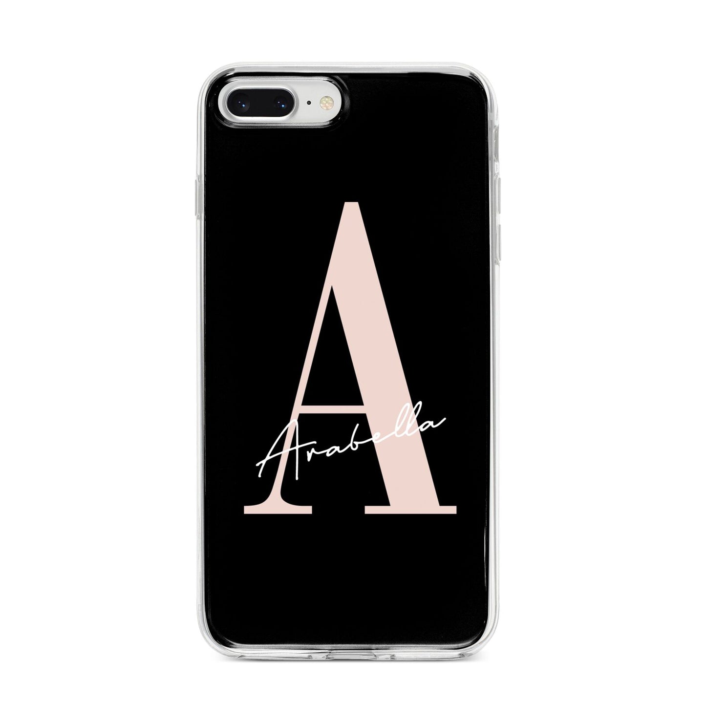 Personalised Black Pink Initial iPhone 8 Plus Bumper Case on Silver iPhone