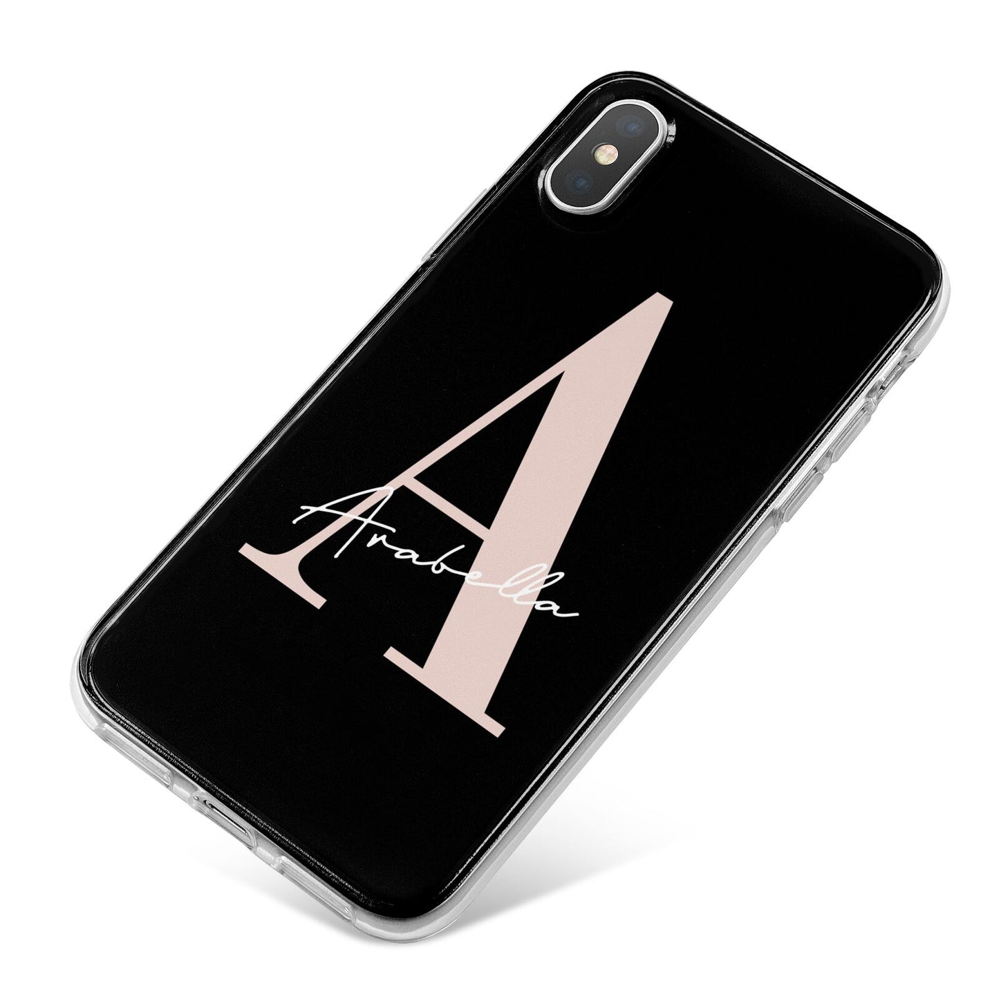 Personalised Black Pink Initial iPhone X Bumper Case on Silver iPhone