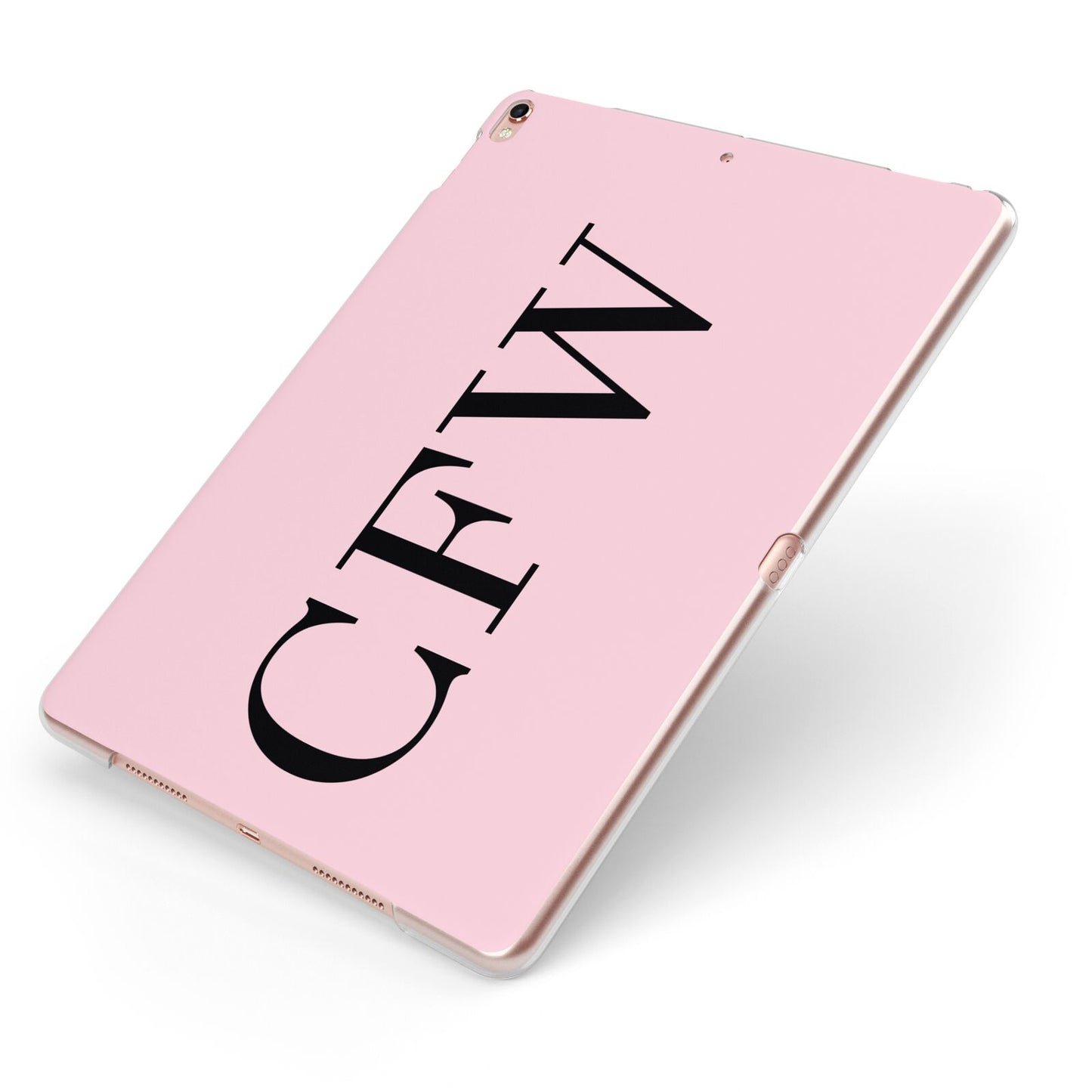 Personalised Black Pink Side Initials Apple iPad Case on Rose Gold iPad Side View
