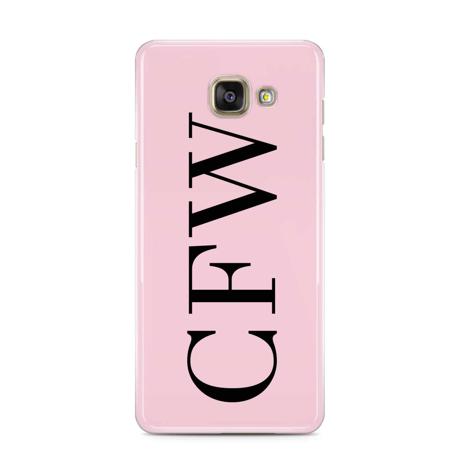 Personalised Black Pink Side Initials Samsung Galaxy A3 2016 Case on gold phone