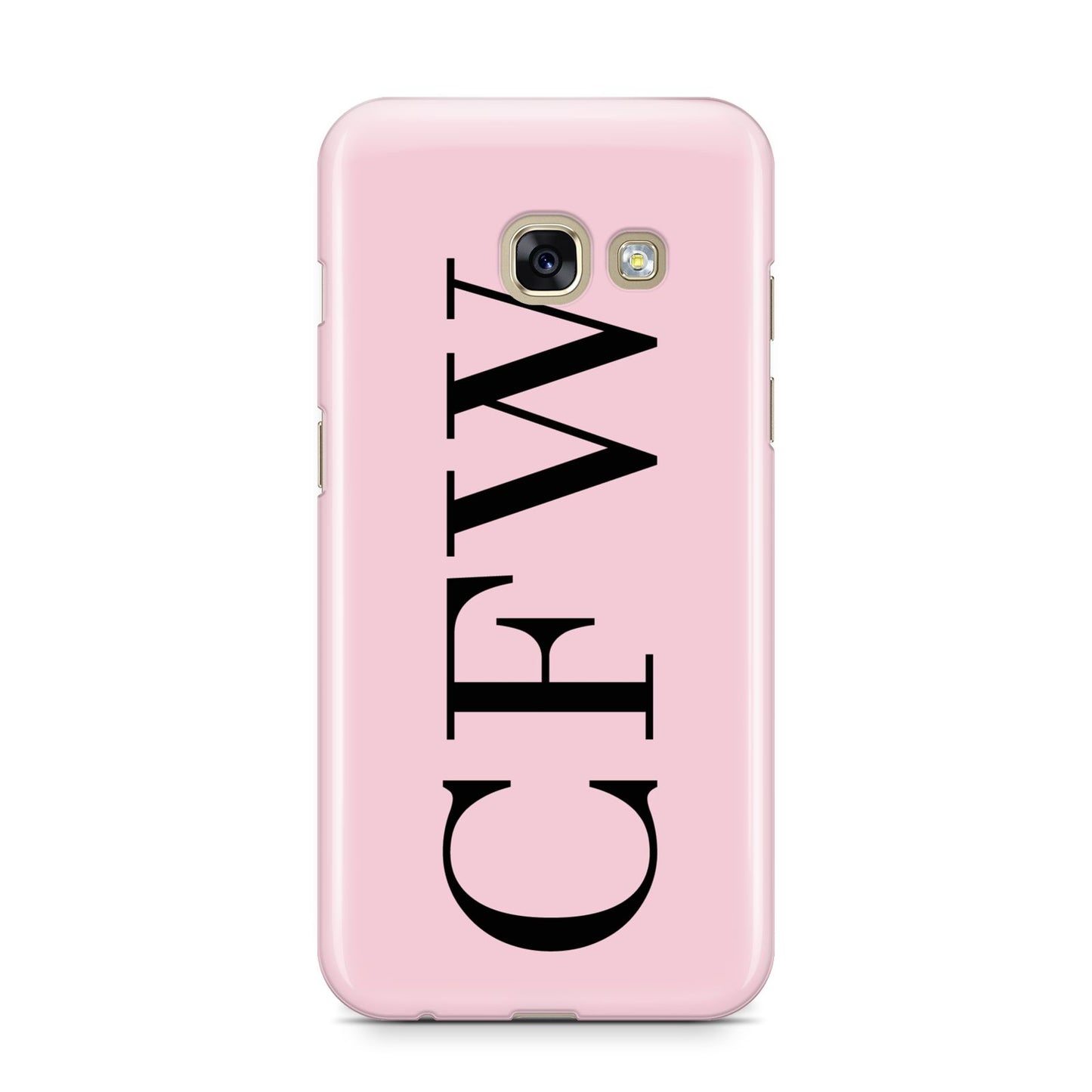 Personalised Black Pink Side Initials Samsung Galaxy A3 2017 Case on gold phone