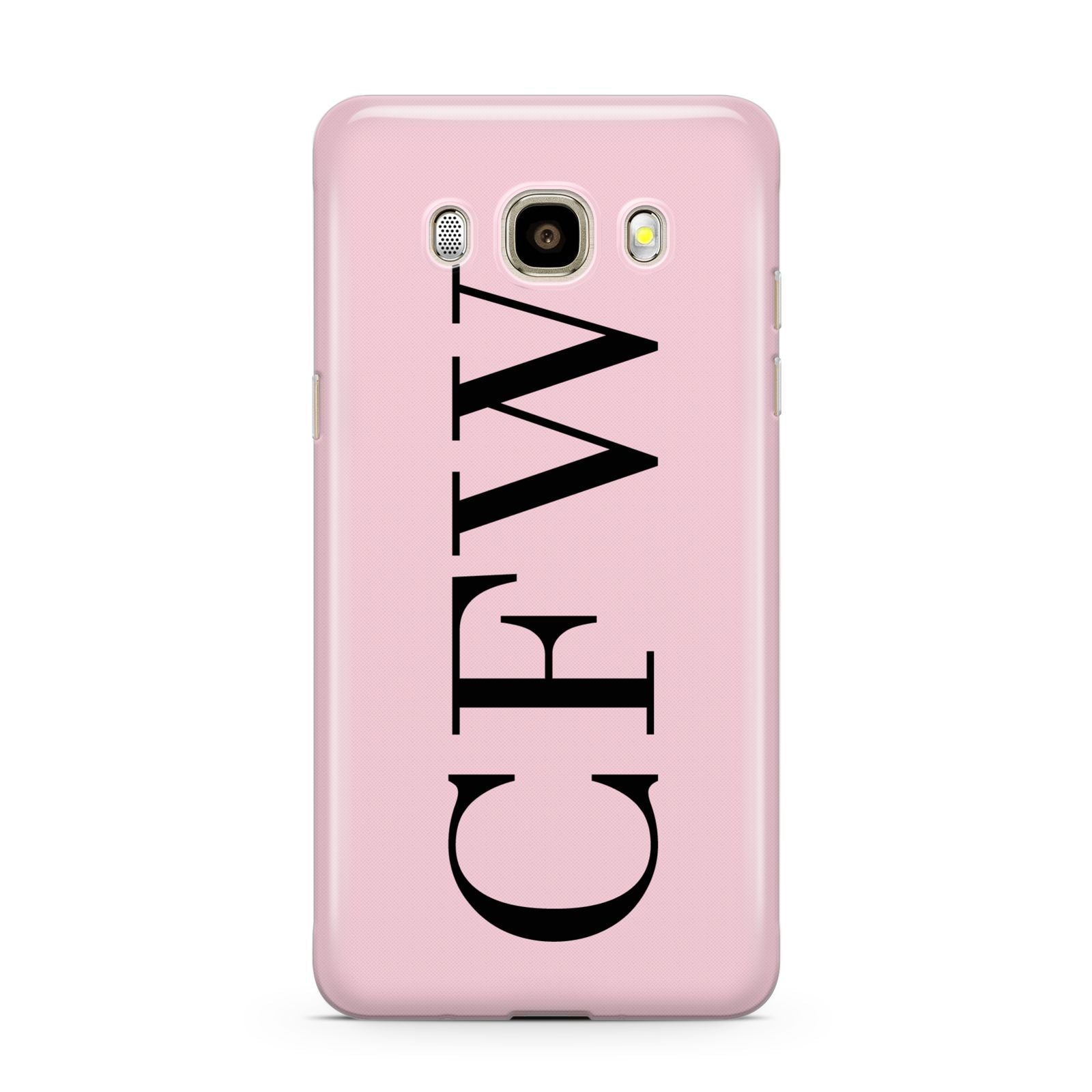 Personalised Black Pink Side Initials Samsung Galaxy J7 2016 Case on gold phone
