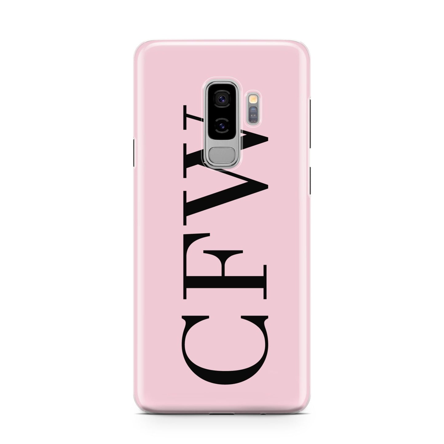 Personalised Black Pink Side Initials Samsung Galaxy S9 Plus Case on Silver phone