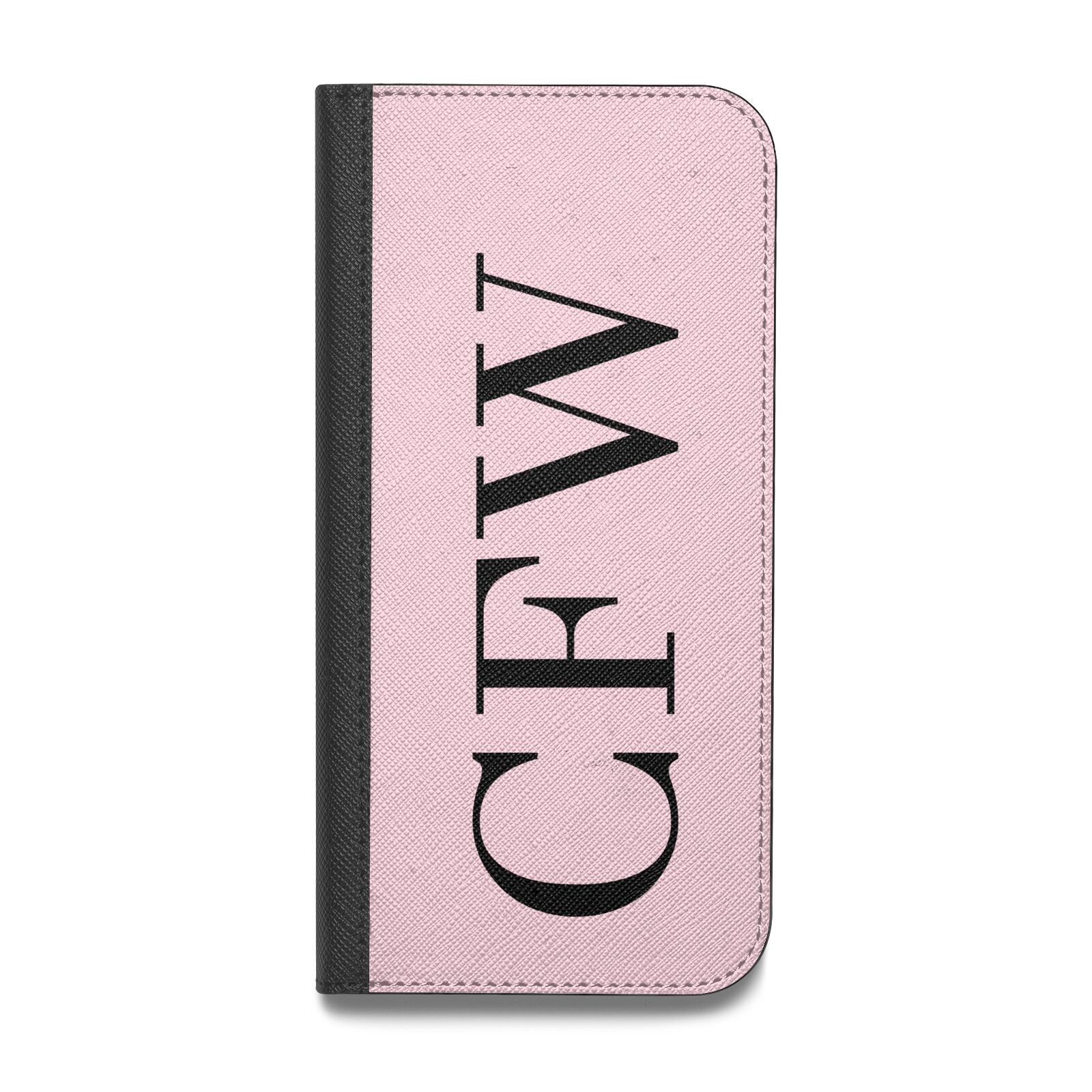 Personalised Black Pink Side Initials Vegan Leather Flip iPhone Case