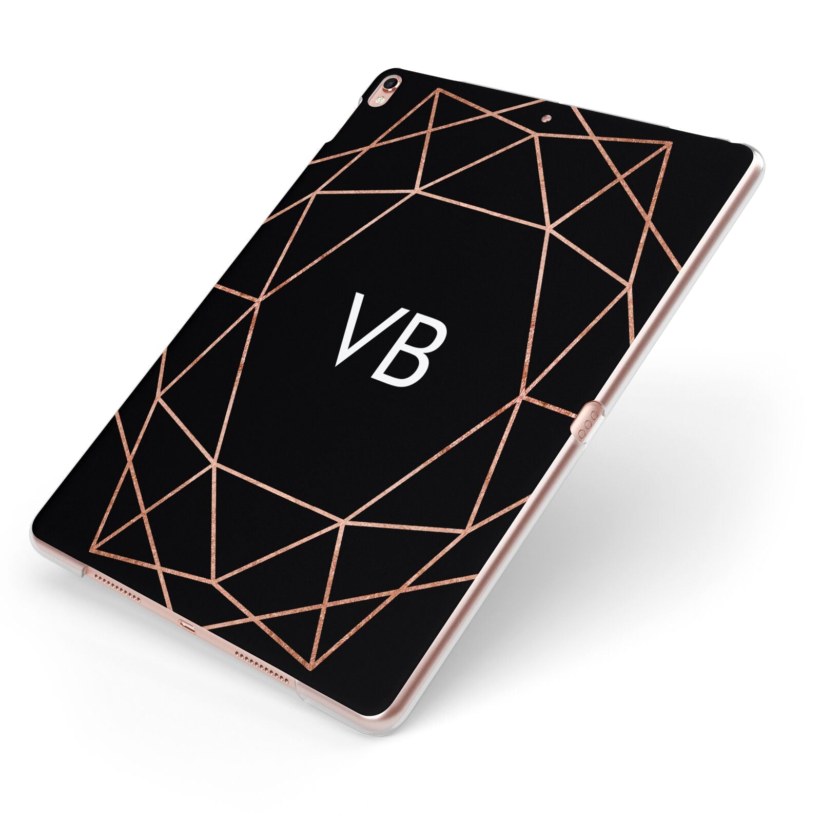 Personalised Black Rose Gold Initials Geometric Apple iPad Case on Rose Gold iPad Side View