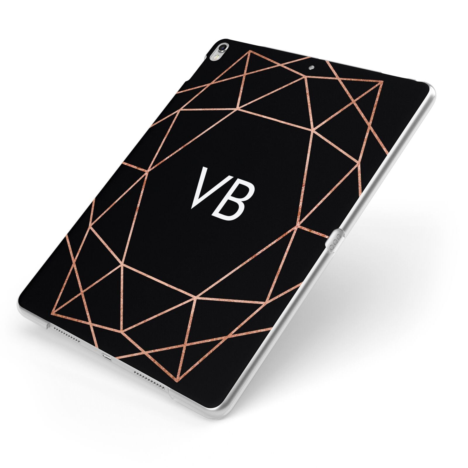 Personalised Black Rose Gold Initials Geometric Apple iPad Case on Silver iPad Side View