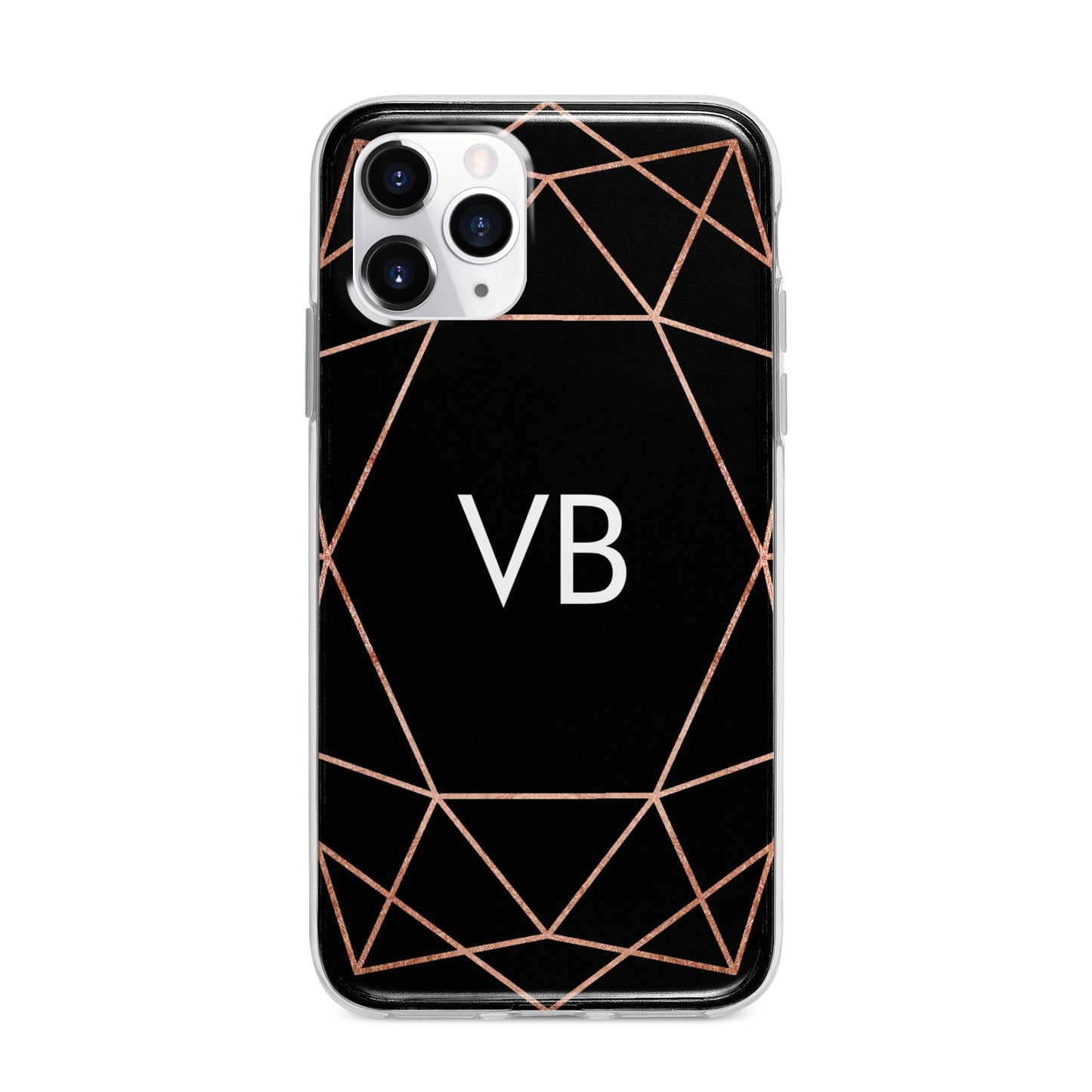 Personalised Black Rose Gold Initials Geometric Apple iPhone 11 Pro Max in Silver with Bumper Case
