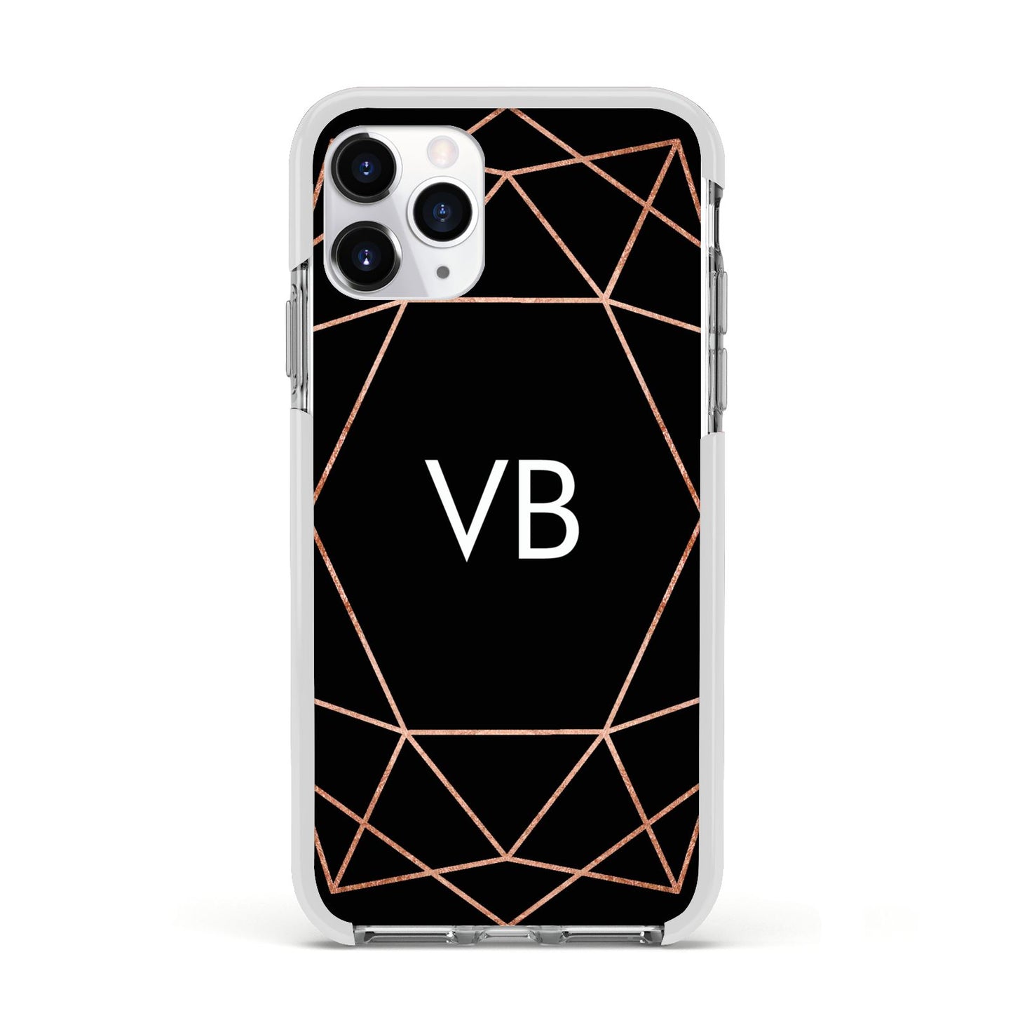 Personalised Black Rose Gold Initials Geometric Apple iPhone 11 Pro in Silver with White Impact Case
