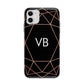 Personalised Black Rose Gold Initials Geometric Apple iPhone 11 in White with Bumper Case