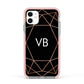 Personalised Black Rose Gold Initials Geometric Apple iPhone 11 in White with Pink Impact Case