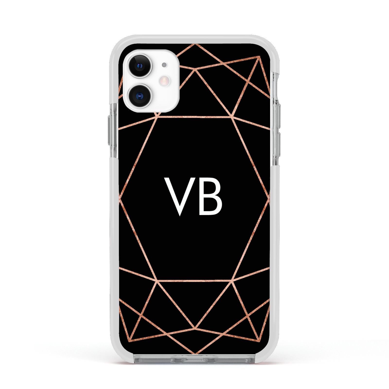 Personalised Black Rose Gold Initials Geometric Apple iPhone 11 in White with White Impact Case