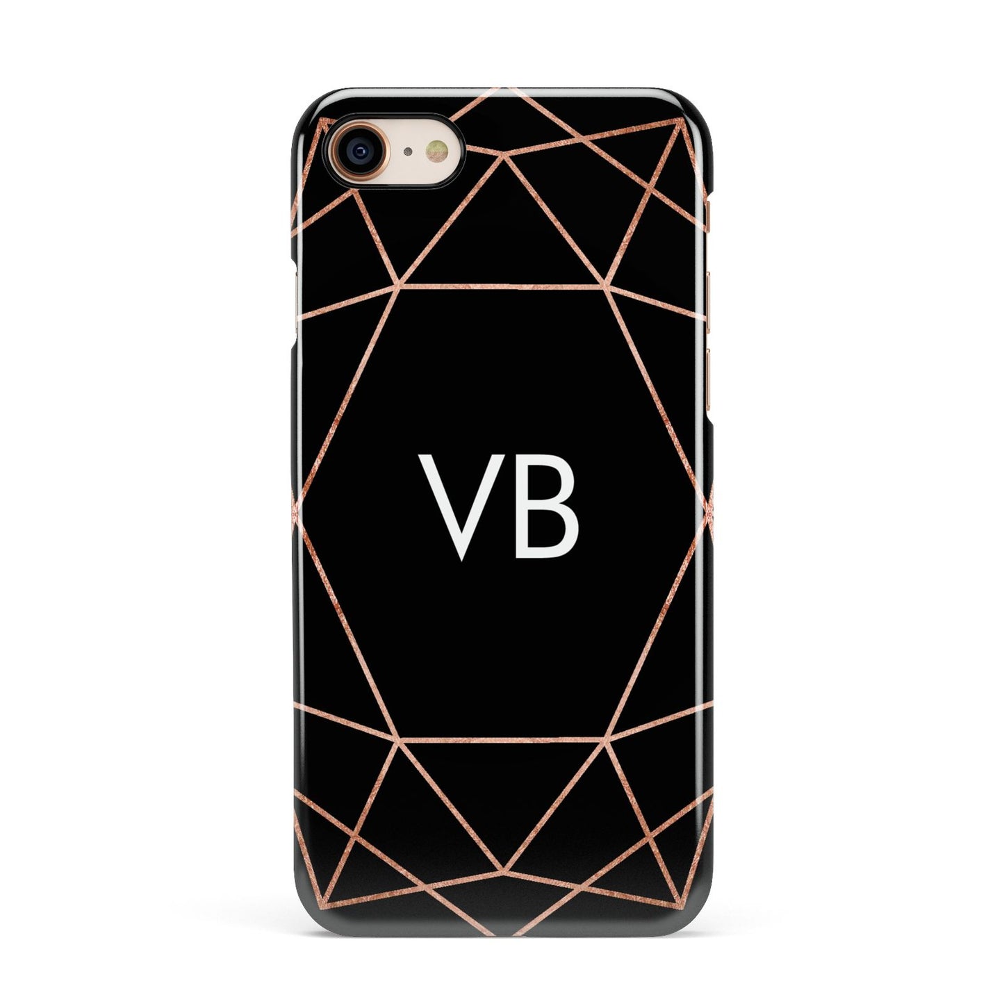 Personalised Black Rose Gold Initials Geometric Apple iPhone 7 8 3D Snap Case