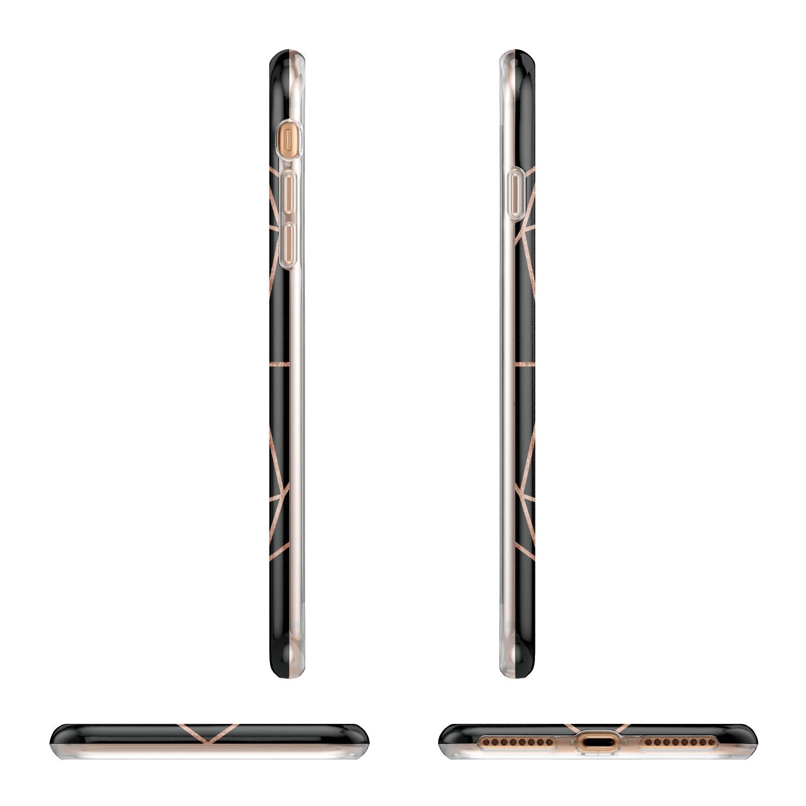 Personalised Black Rose Gold Initials Geometric Apple iPhone 7 8 Plus 3D Wrap Tough Case Alternative Image Angles