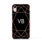 Personalised Black Rose Gold Initials Geometric Apple iPhone XR Impact Case Pink Edge on Silver Phone