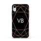 Personalised Black Rose Gold Initials Geometric Apple iPhone XR Impact Case White Edge on Silver Phone