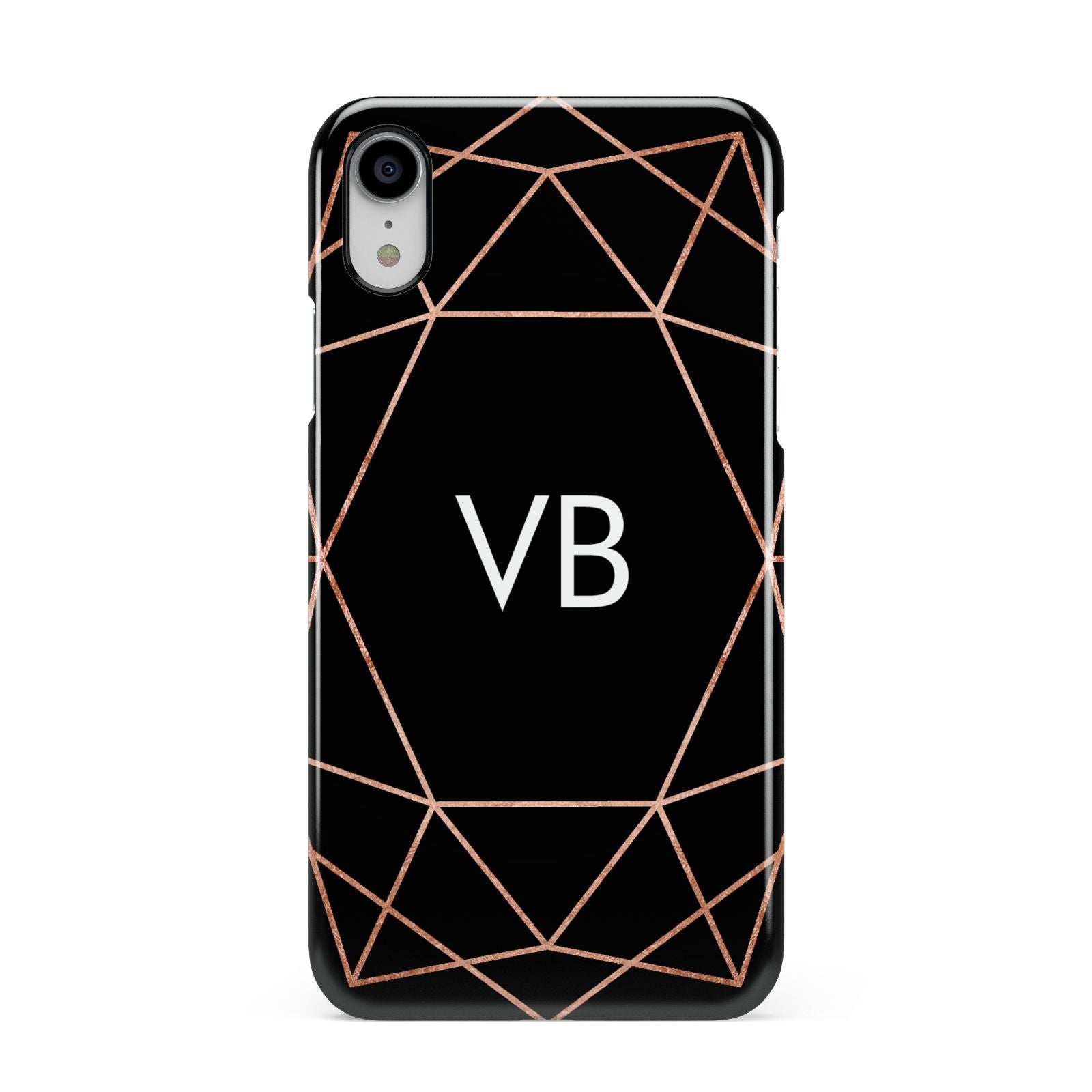 Personalised Black Rose Gold Initials Geometric Apple iPhone XR White 3D Snap Case
