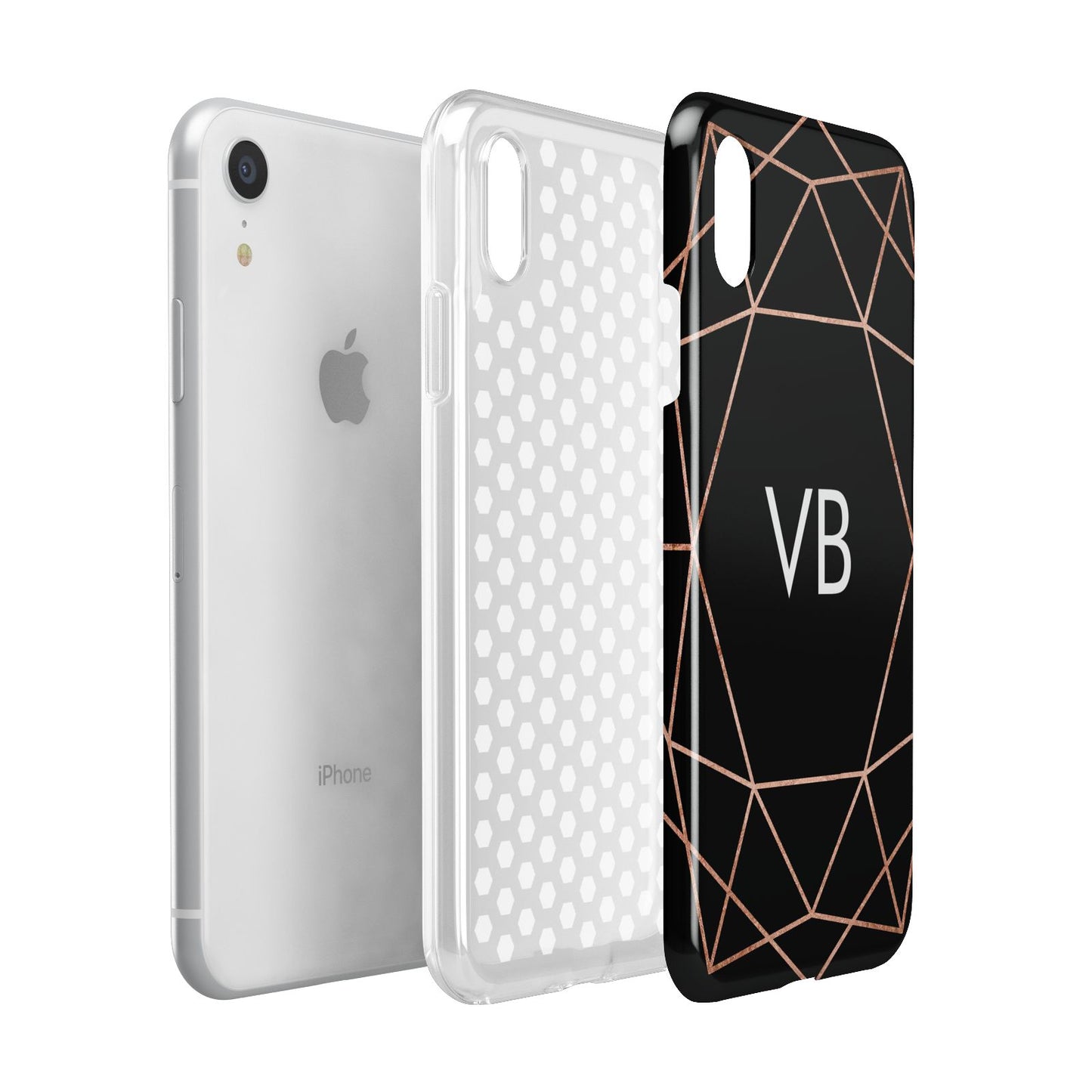 Personalised Black Rose Gold Initials Geometric Apple iPhone XR White 3D Tough Case Expanded view