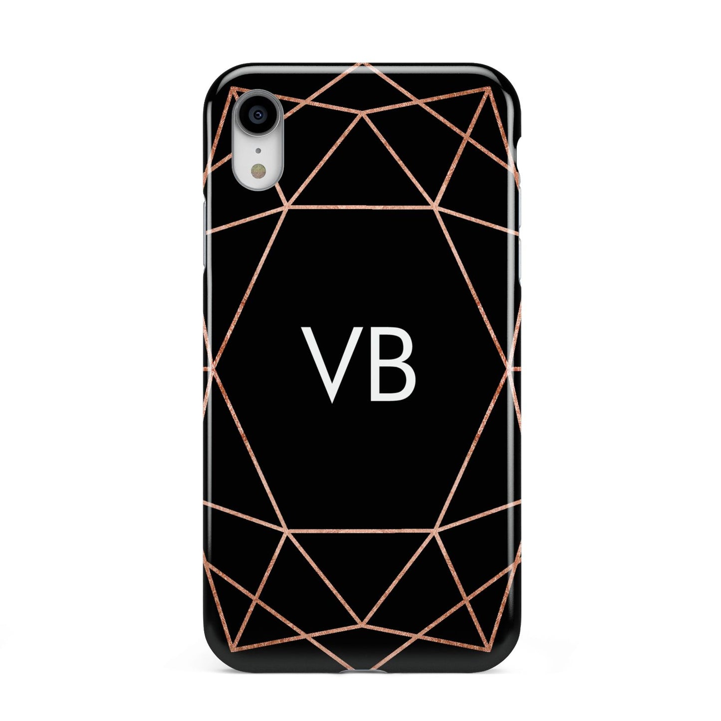 Personalised Black Rose Gold Initials Geometric Apple iPhone XR White 3D Tough Case