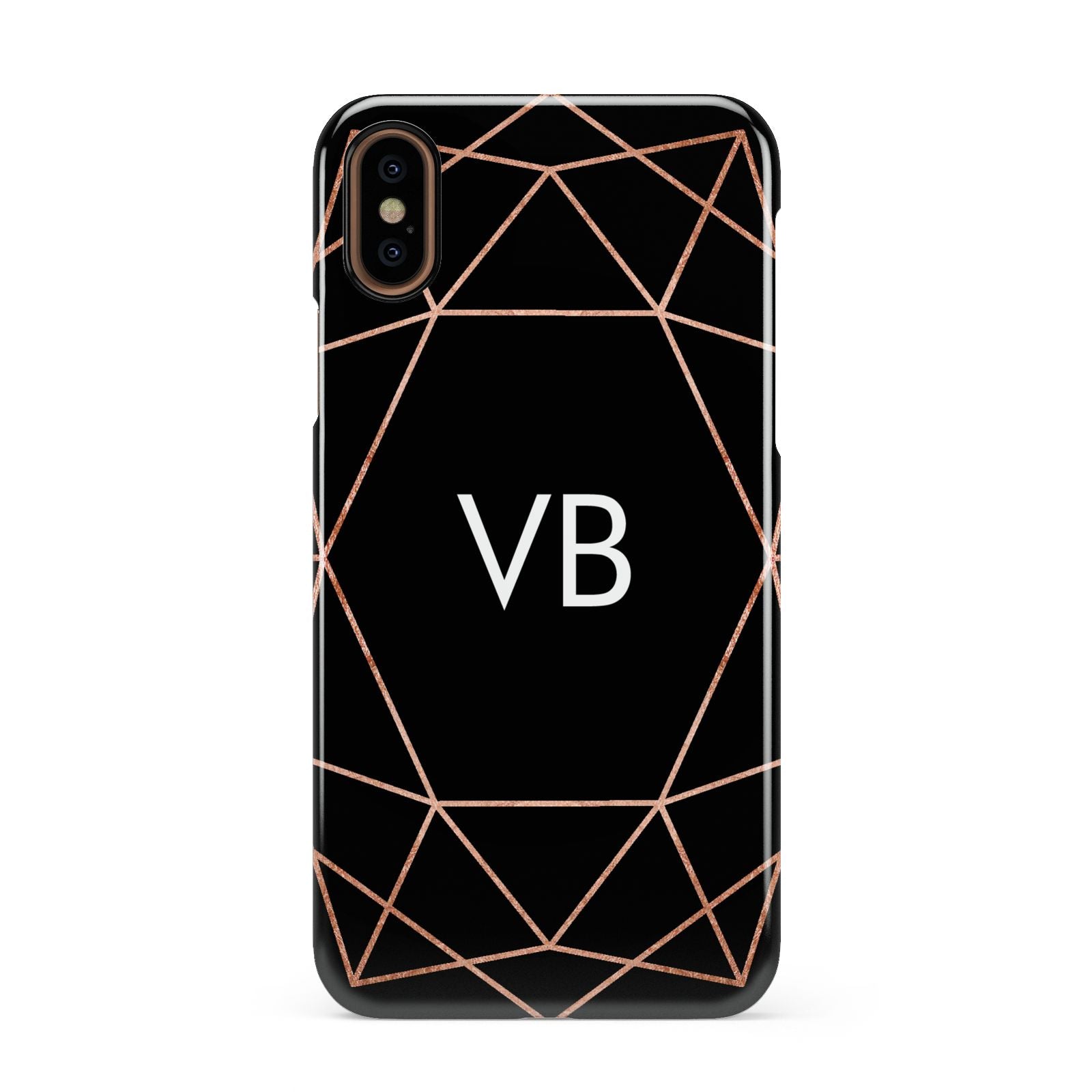 Personalised Black Rose Gold Initials Geometric Apple iPhone XS 3D Snap Case