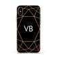 Personalised Black Rose Gold Initials Geometric Apple iPhone Xs Impact Case Pink Edge on Silver Phone