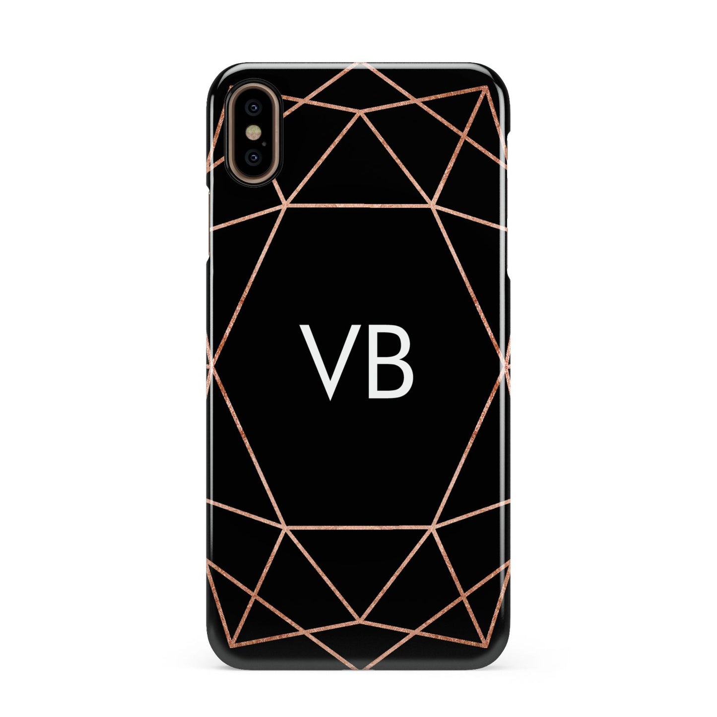 Personalised Black Rose Gold Initials Geometric Apple iPhone Xs Max 3D Snap Case