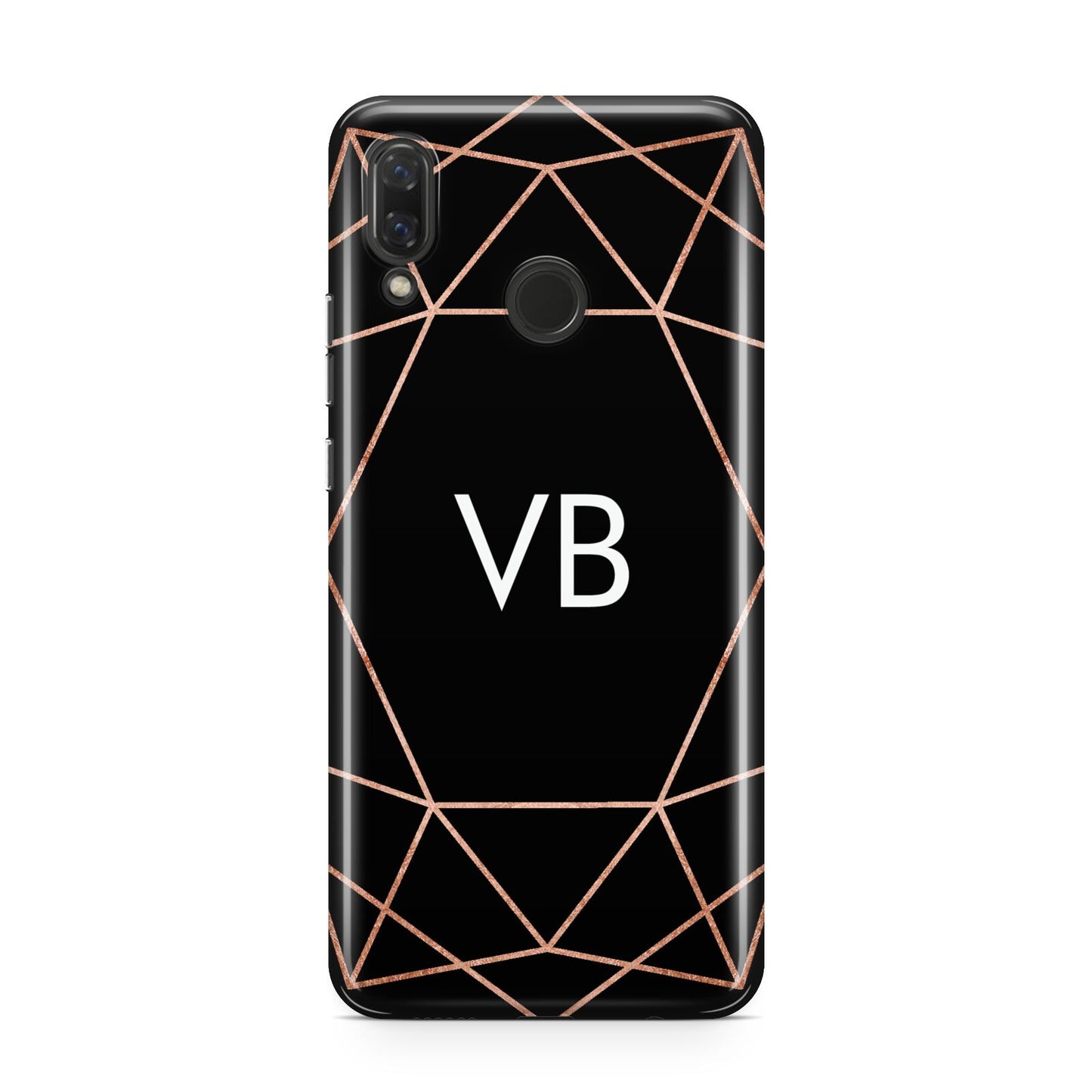 Personalised Black Rose Gold Initials Geometric Huawei Nova 3 Phone Case
