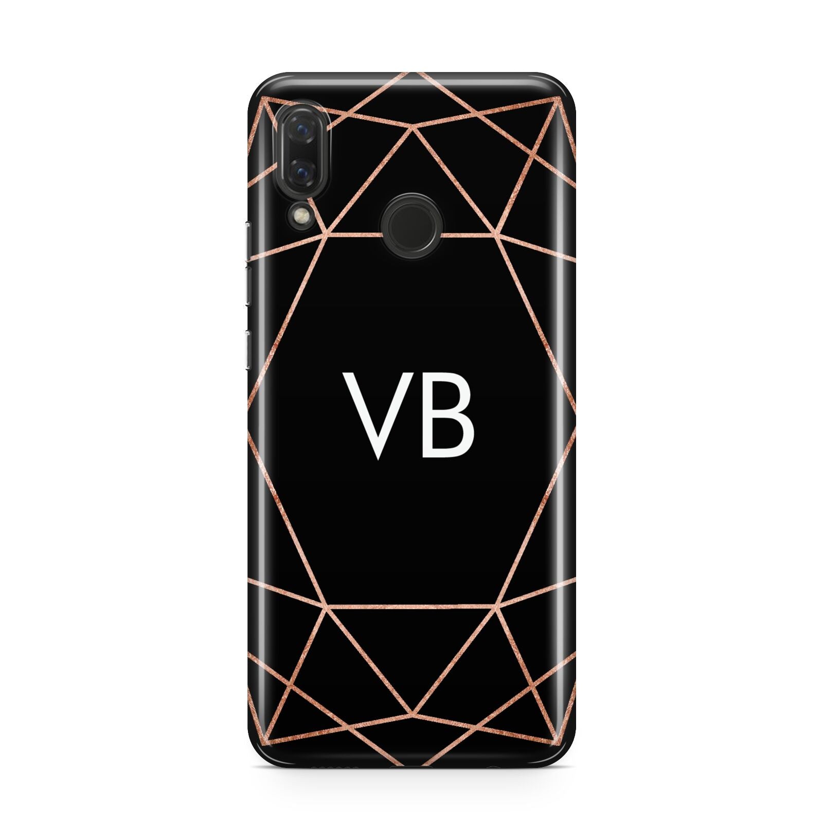 Personalised Black Rose Gold Initials Geometric Huawei Nova 3 Phone Case