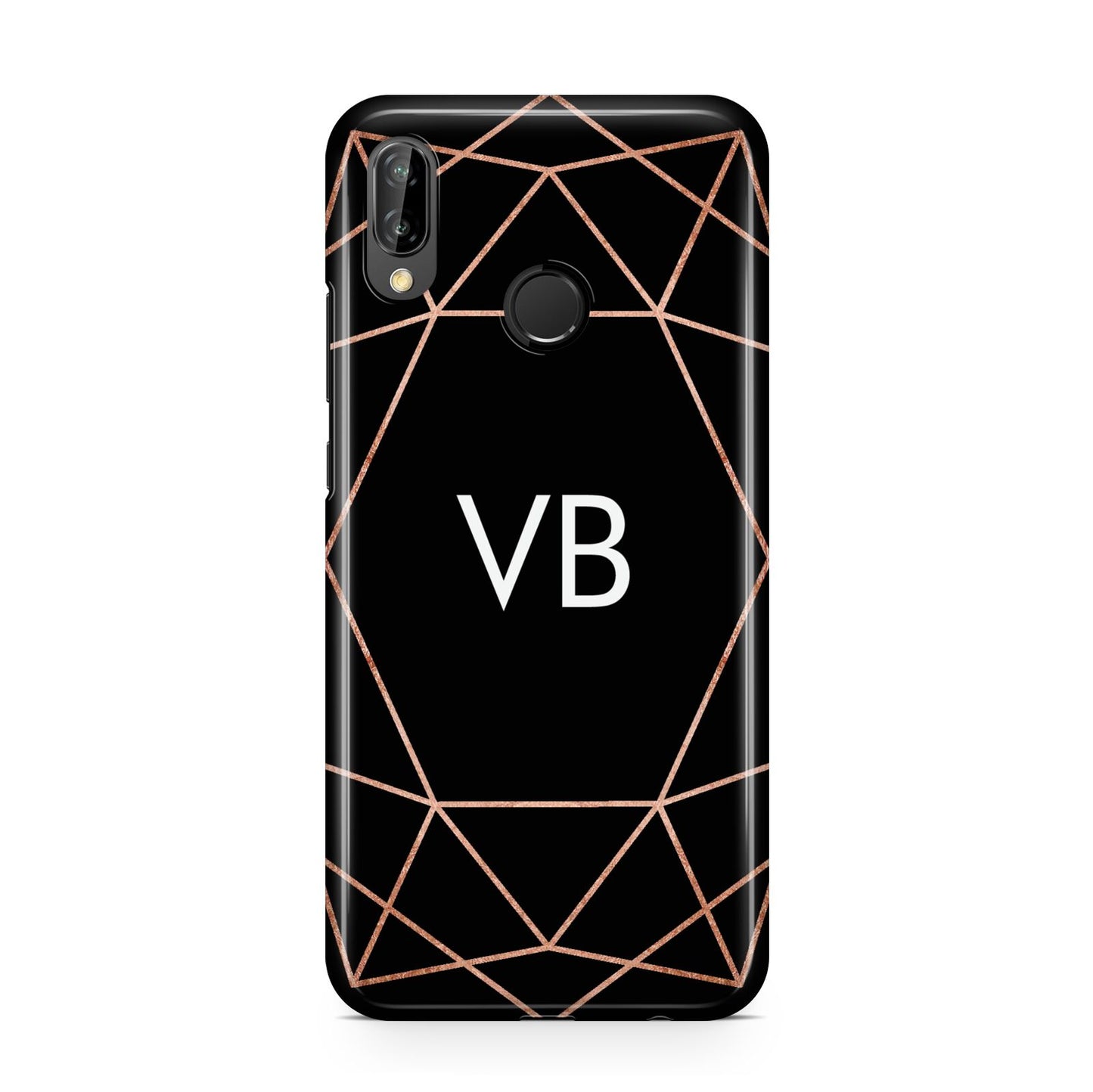 Personalised Black Rose Gold Initials Geometric Huawei P20 Lite Phone Case