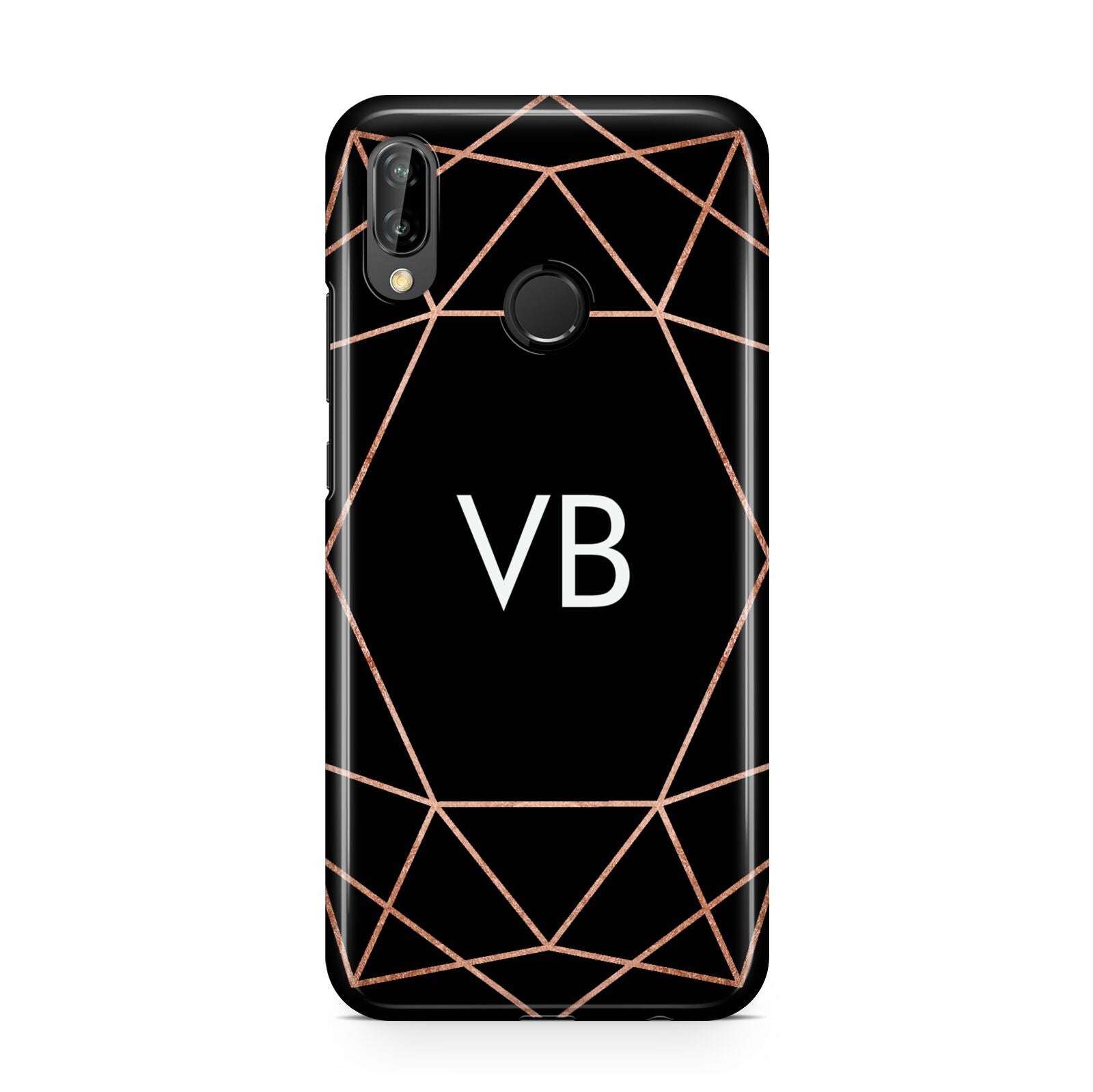 Personalised Black Rose Gold Initials Geometric Huawei P20 Lite Phone Case