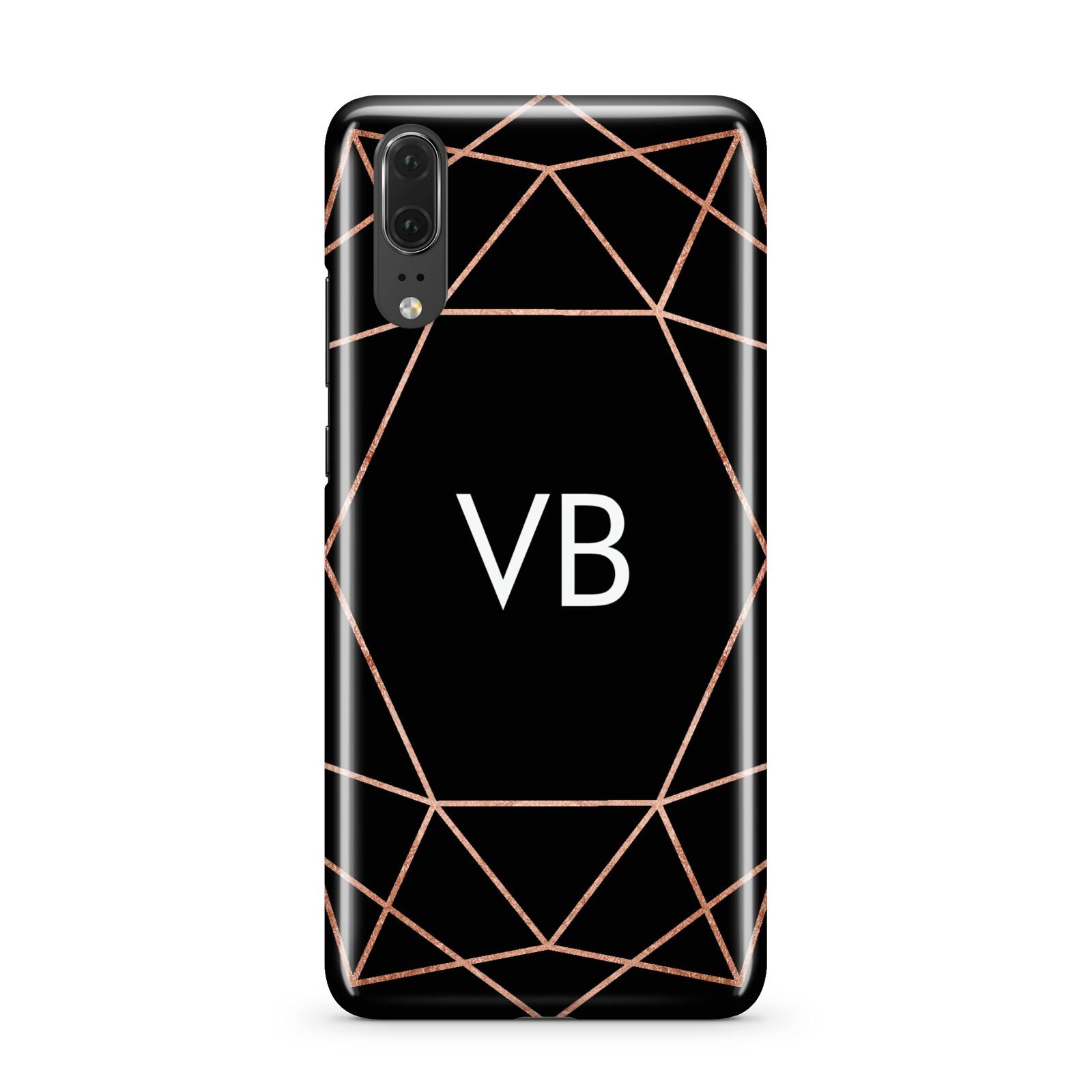 Personalised Black Rose Gold Initials Geometric Huawei P20 Phone Case