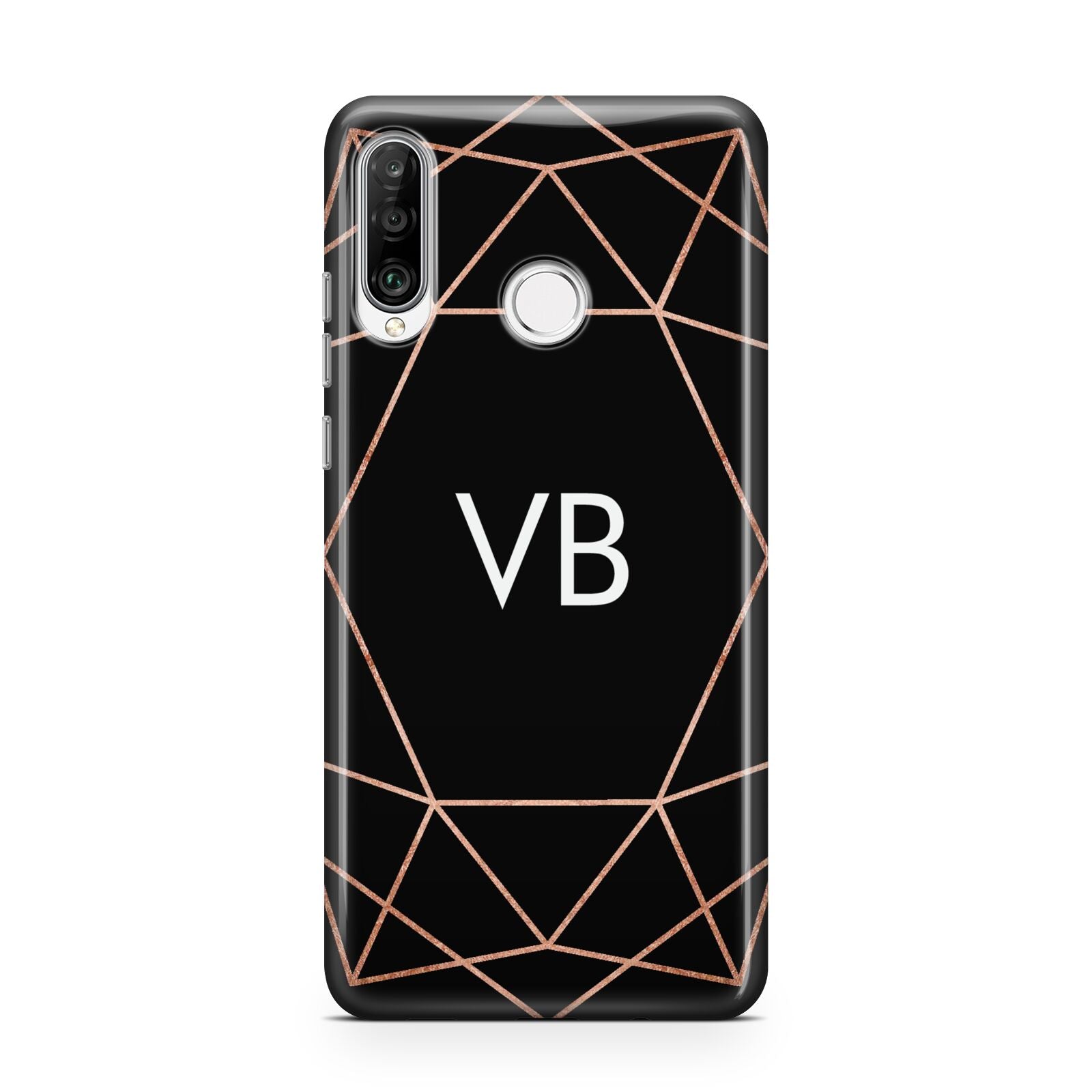 Personalised Black Rose Gold Initials Geometric Huawei P30 Lite Phone Case