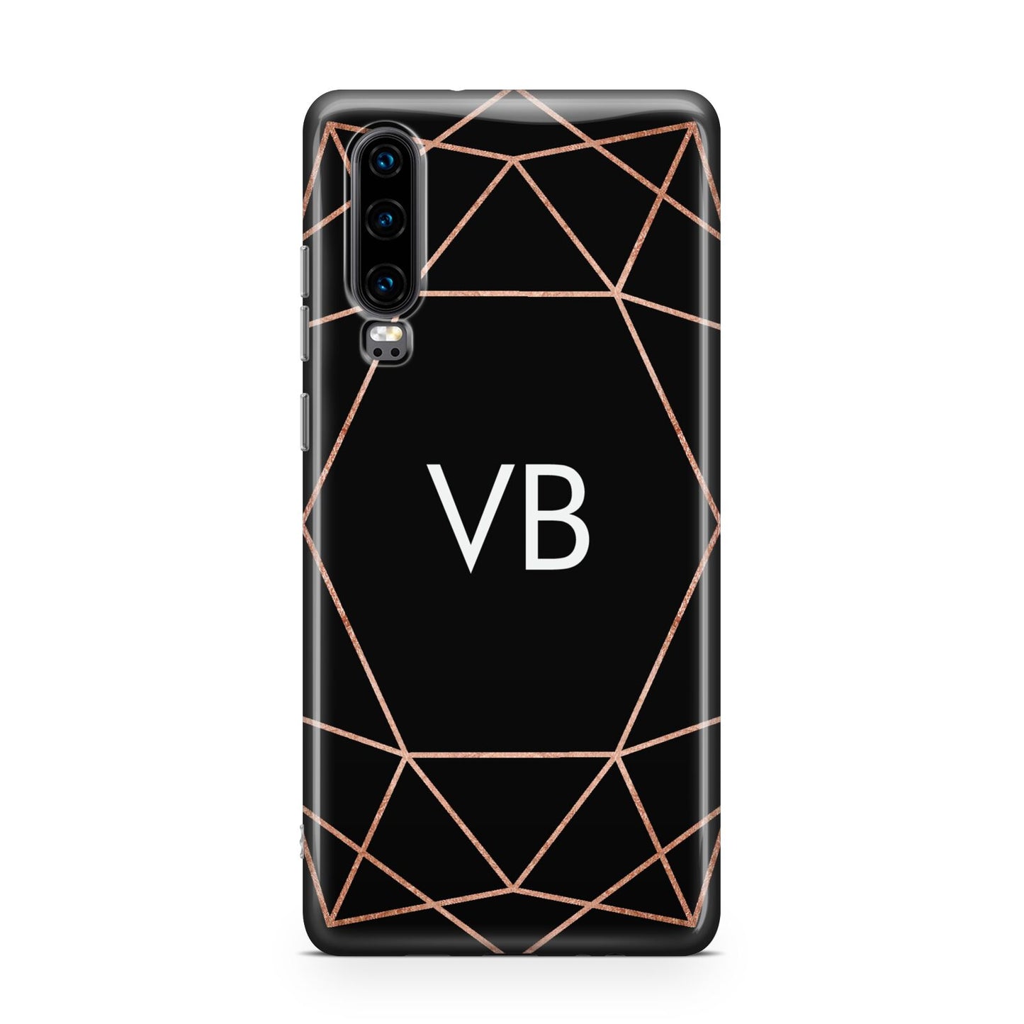 Personalised Black Rose Gold Initials Geometric Huawei P30 Phone Case