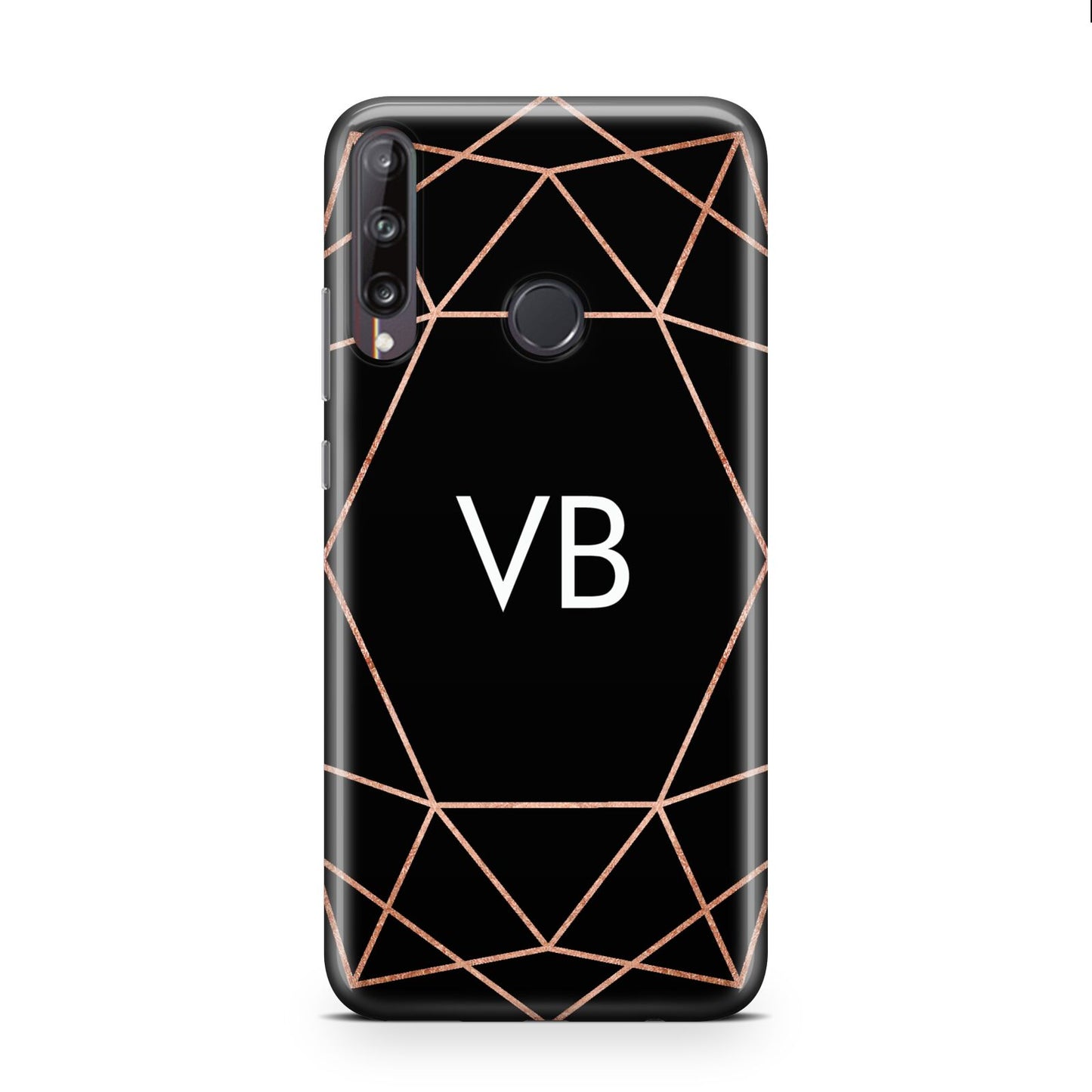 Personalised Black Rose Gold Initials Geometric Huawei P40 Lite E Phone Case