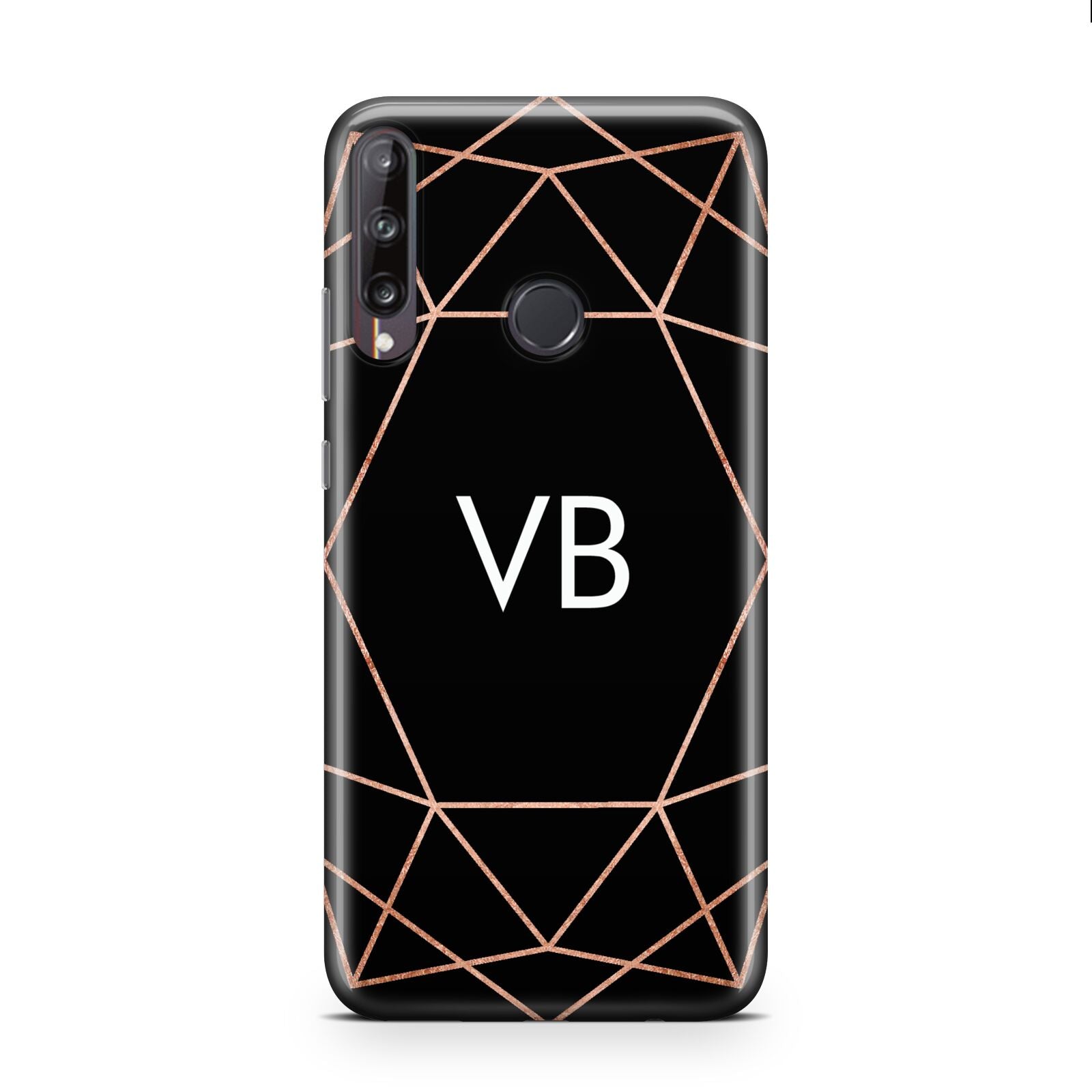 Personalised Black Rose Gold Initials Geometric Huawei P40 Lite E Phone Case