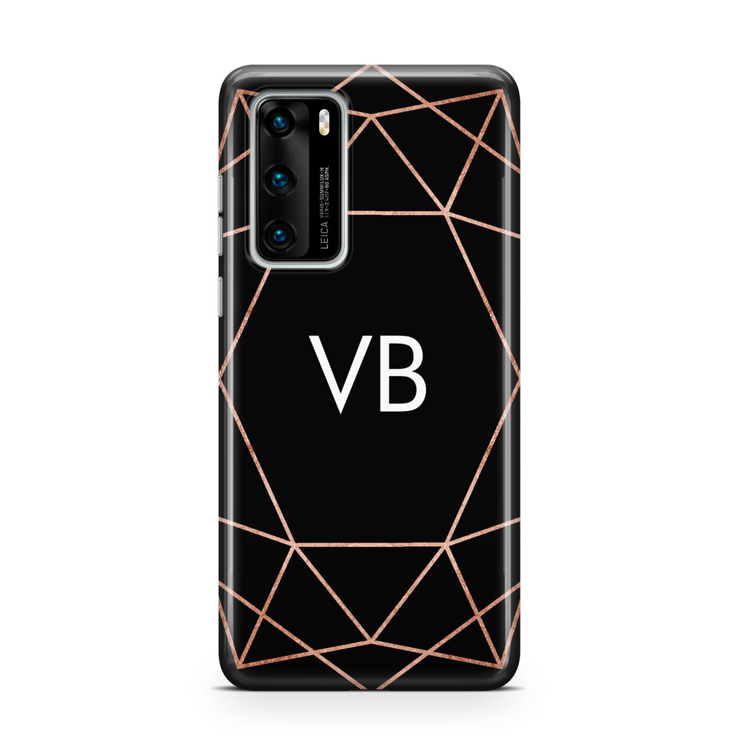 Personalised Black Rose Gold Initials Geometric Huawei P40 Phone Case