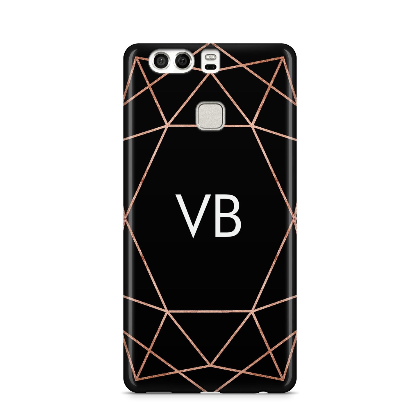 Personalised Black Rose Gold Initials Geometric Huawei P9 Case