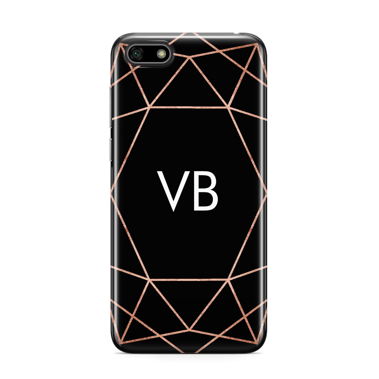 Personalised Black Rose Gold Initials Geometric Huawei Y5 Prime 2018 Phone Case