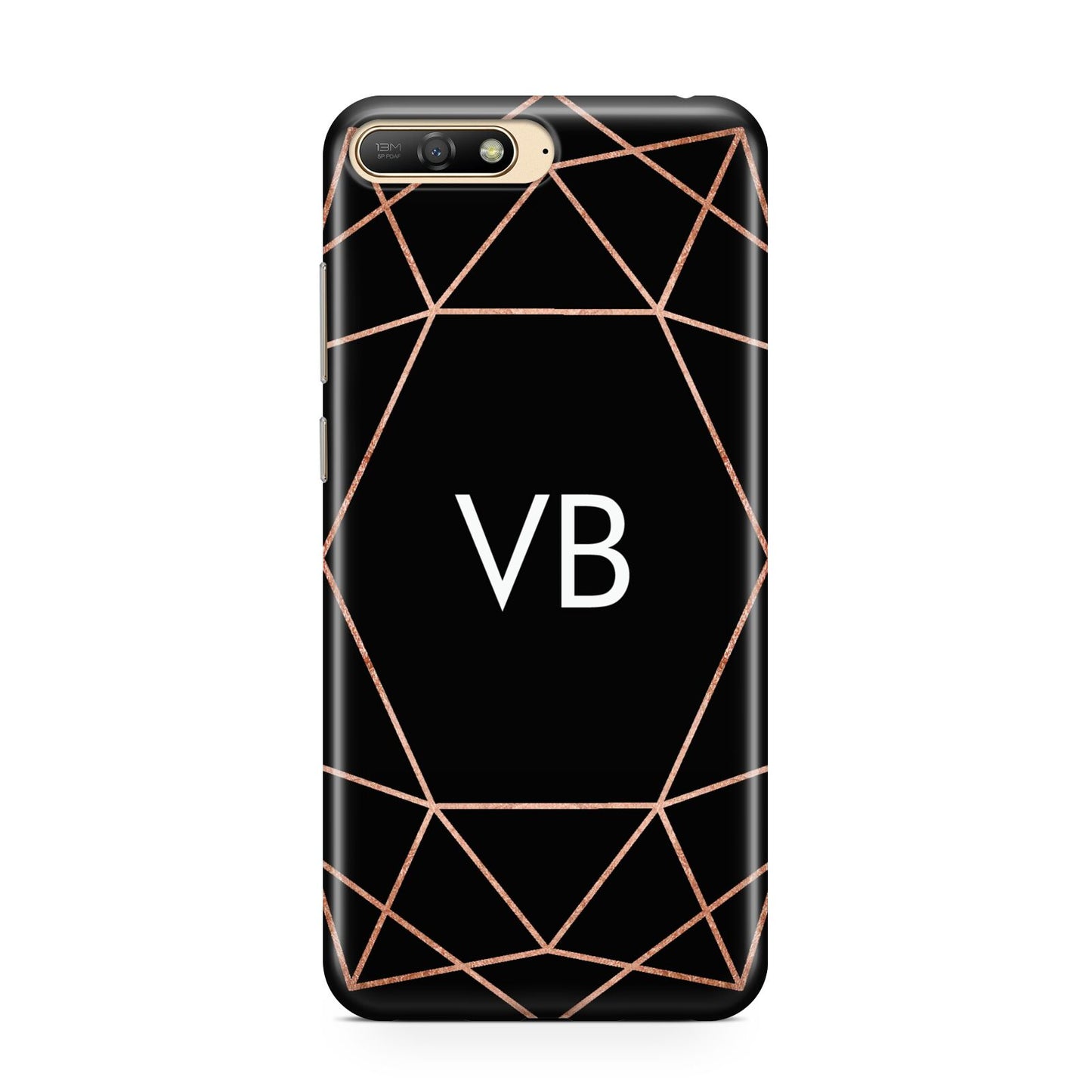 Personalised Black Rose Gold Initials Geometric Huawei Y6 2018