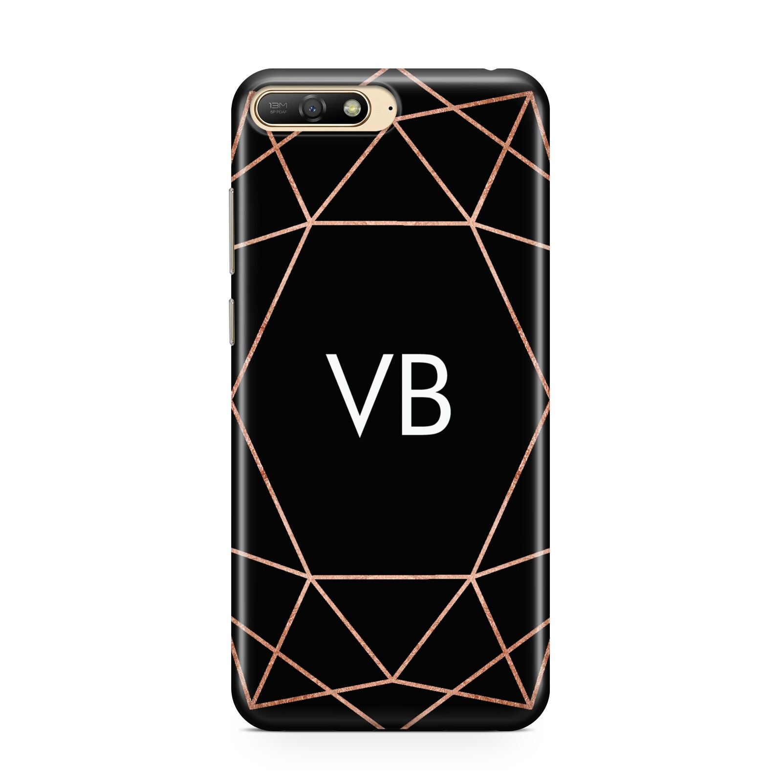 Personalised Black Rose Gold Initials Geometric Huawei Y6 2018