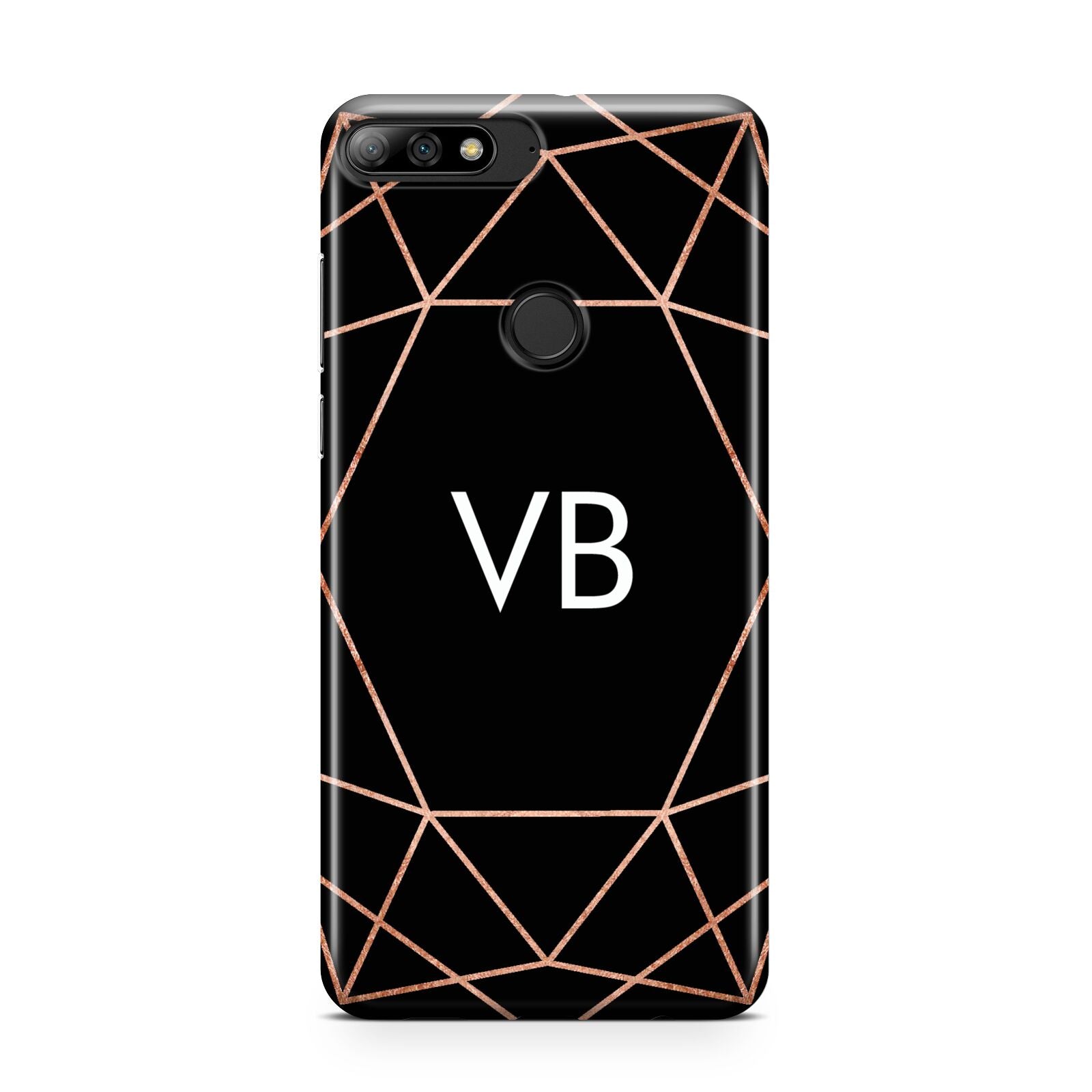 Personalised Black Rose Gold Initials Geometric Huawei Y7 2018