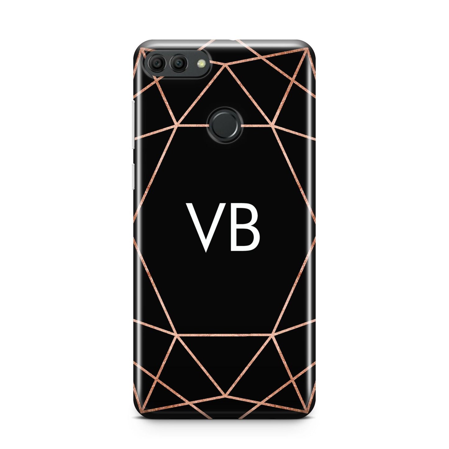 Personalised Black Rose Gold Initials Geometric Huawei Y9 2018